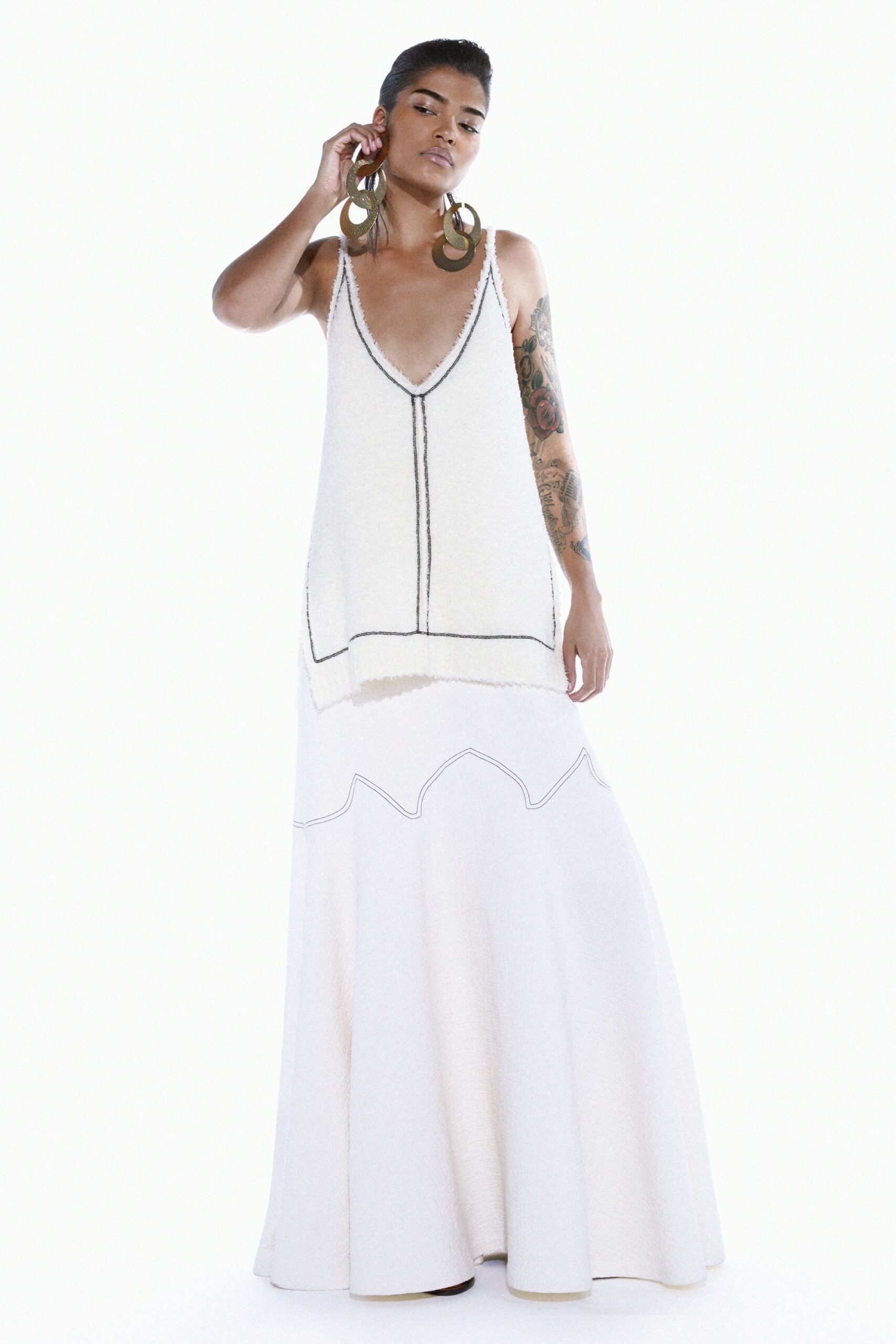 white layered slip-style maxi dress