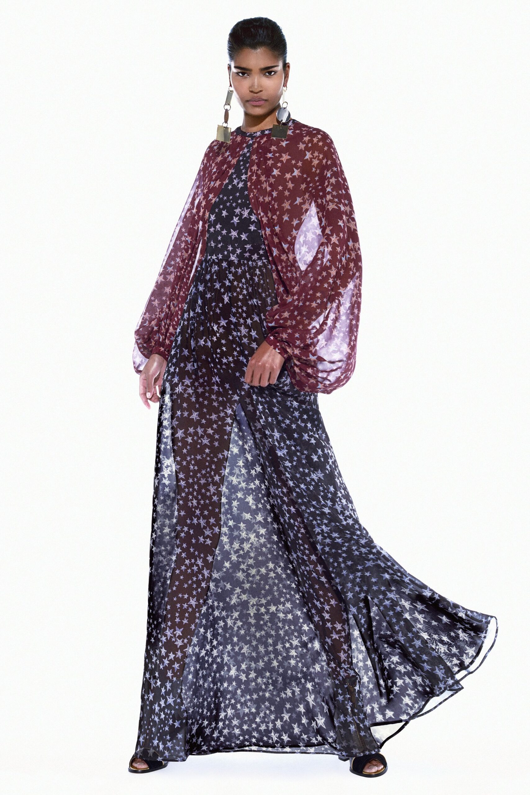 star-print chiffon evening gown