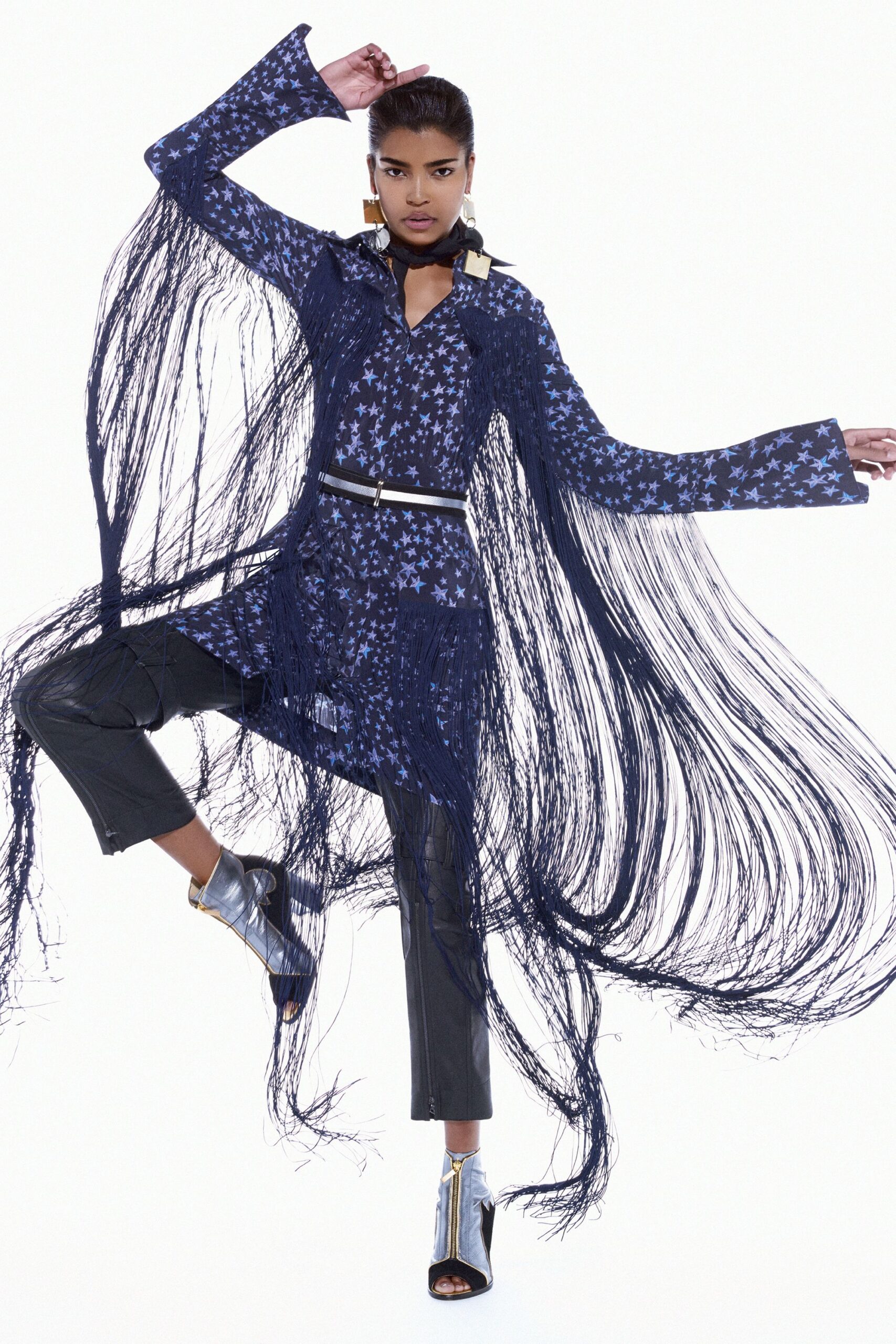 star-print fringed jumpsuit