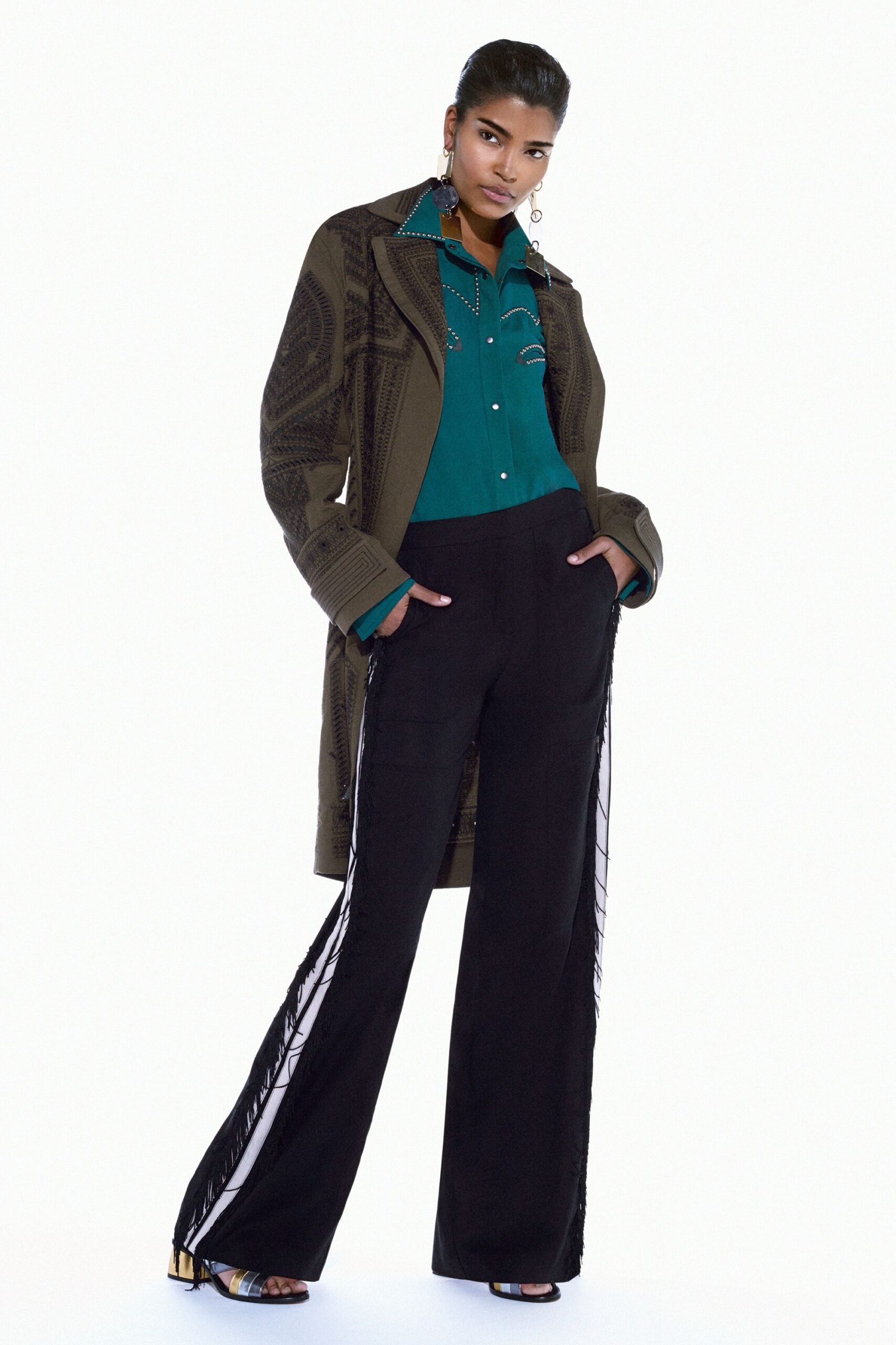 embroidered duster coat
