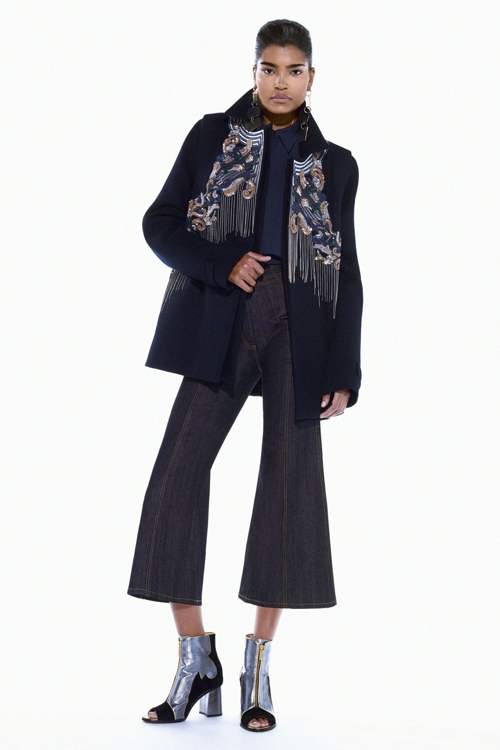 embroidered fringed tailored coat