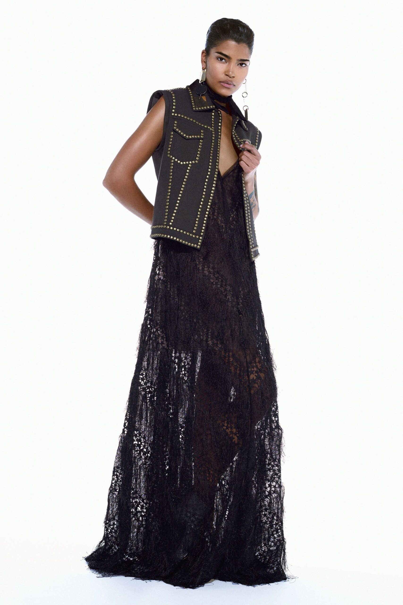 black lace slip maxi dress
