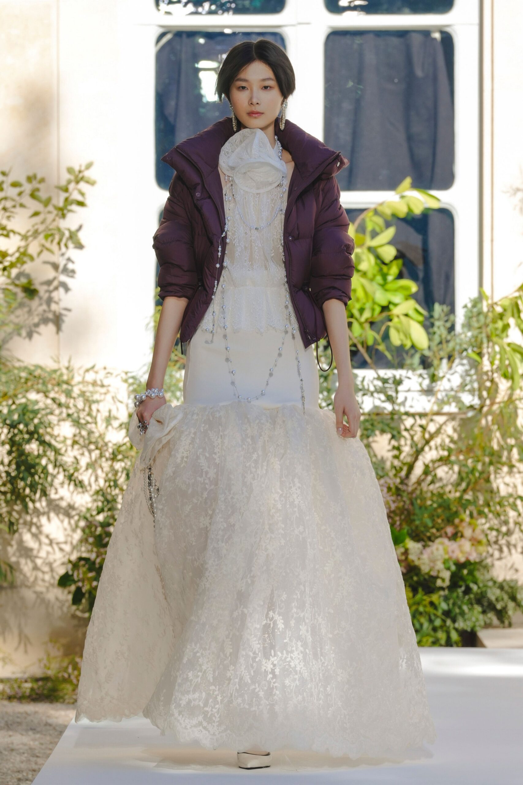 ivory lace evening gown