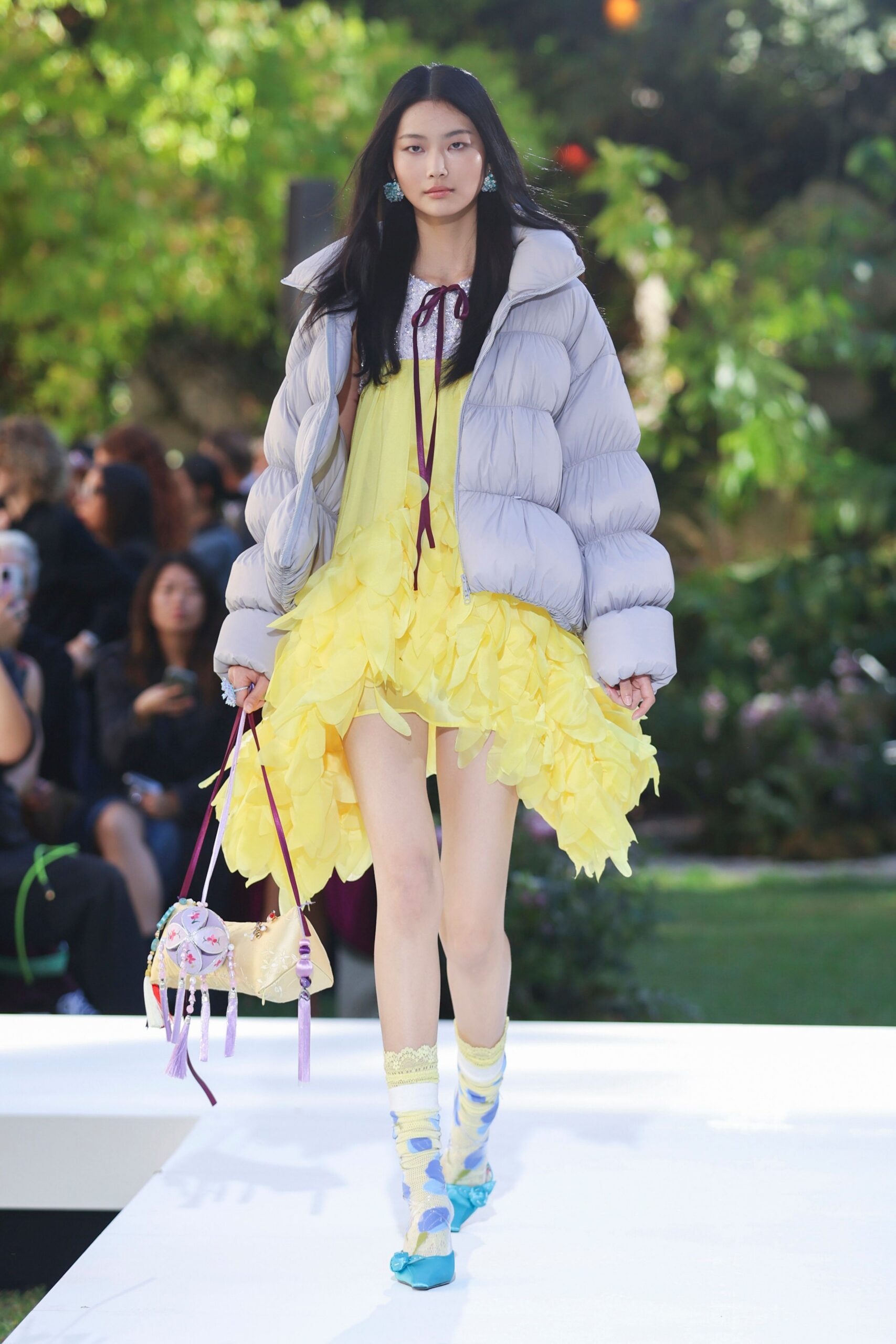 yellow ruffled high-low mini dress