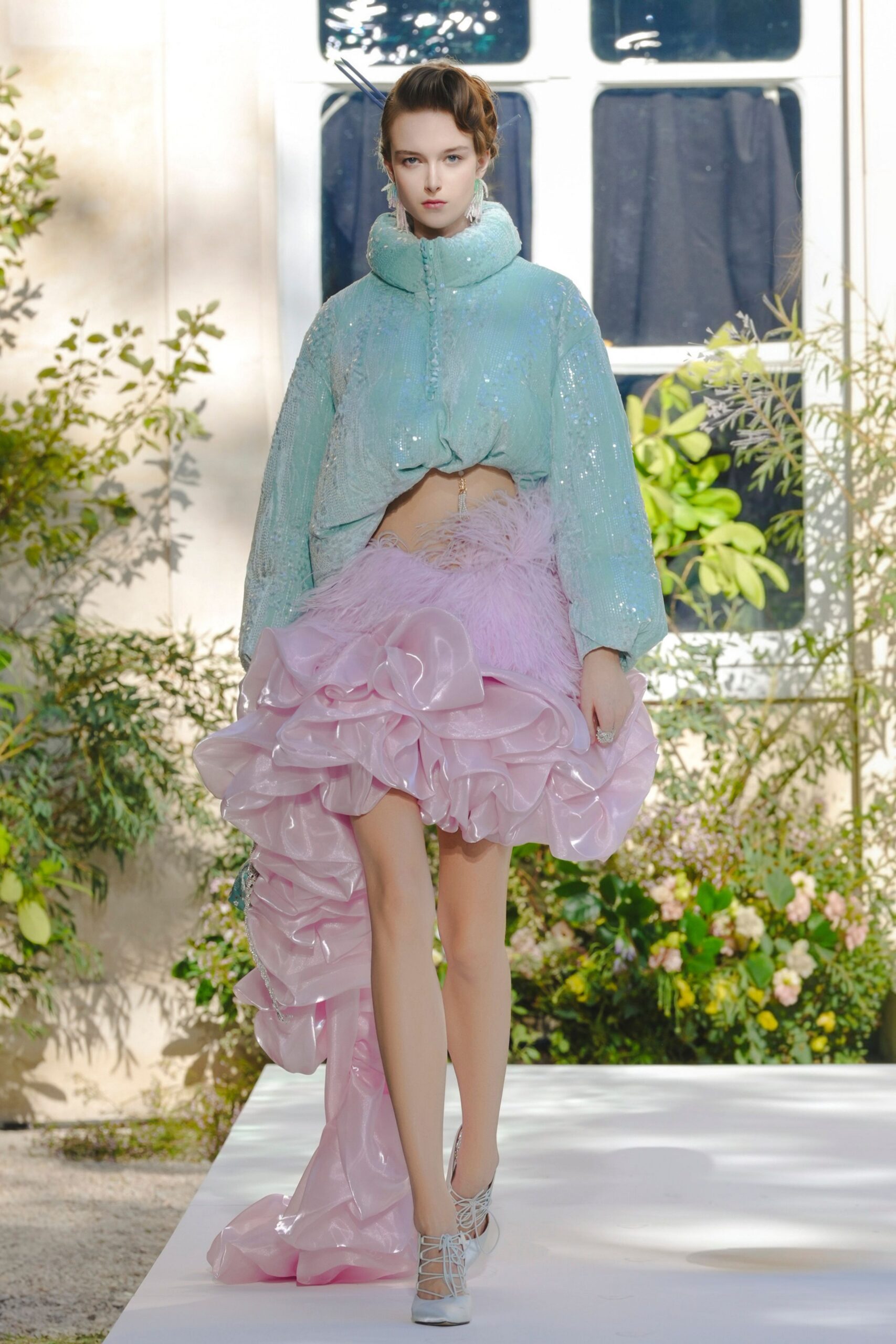 pink ruffled bubble hem skirt