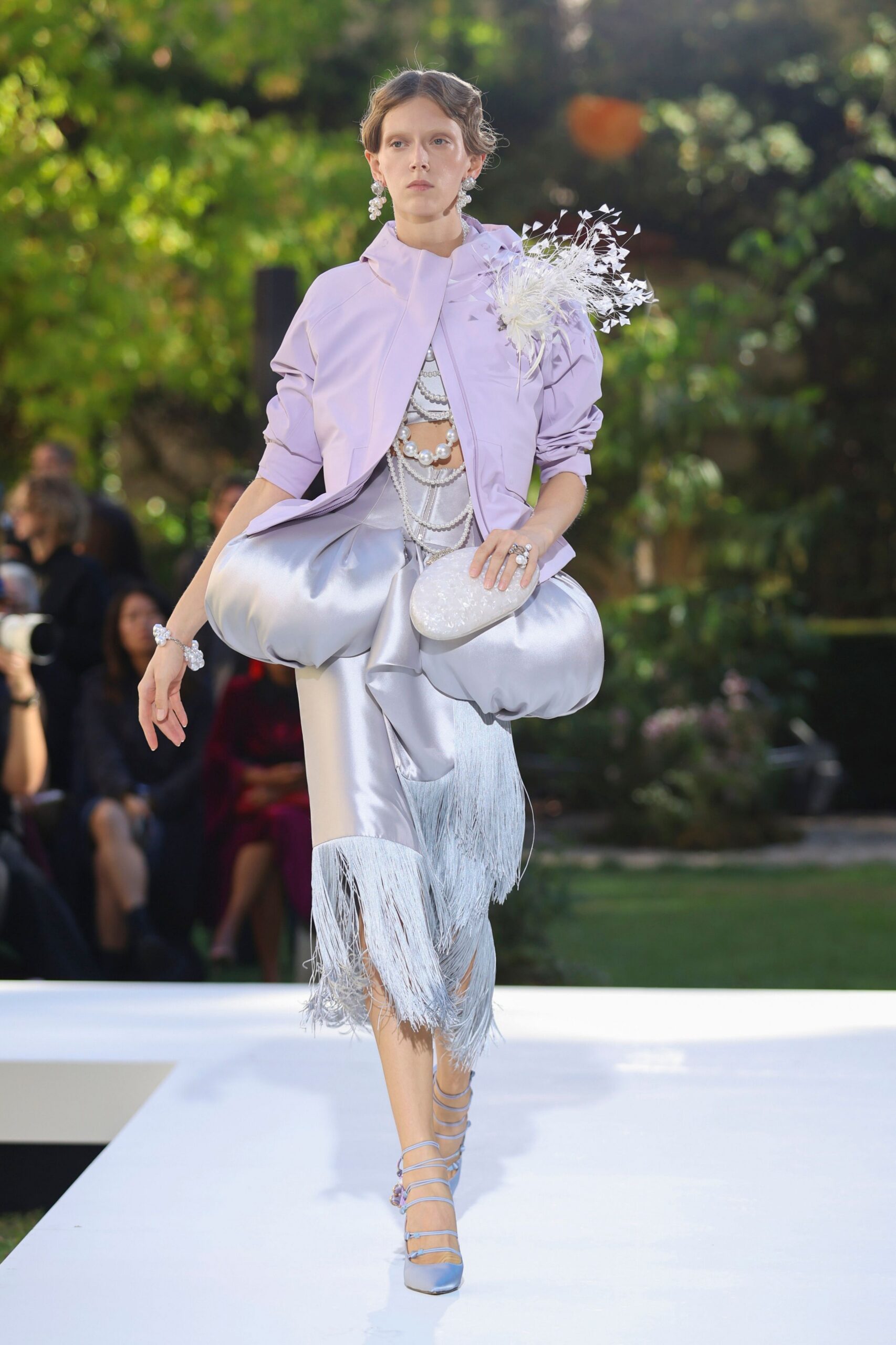 fringed satin bubble-hip skirt