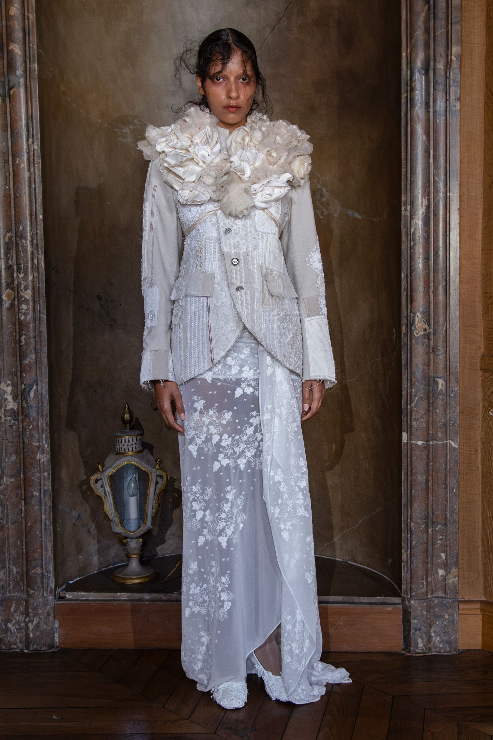 rosette collar lace jacket