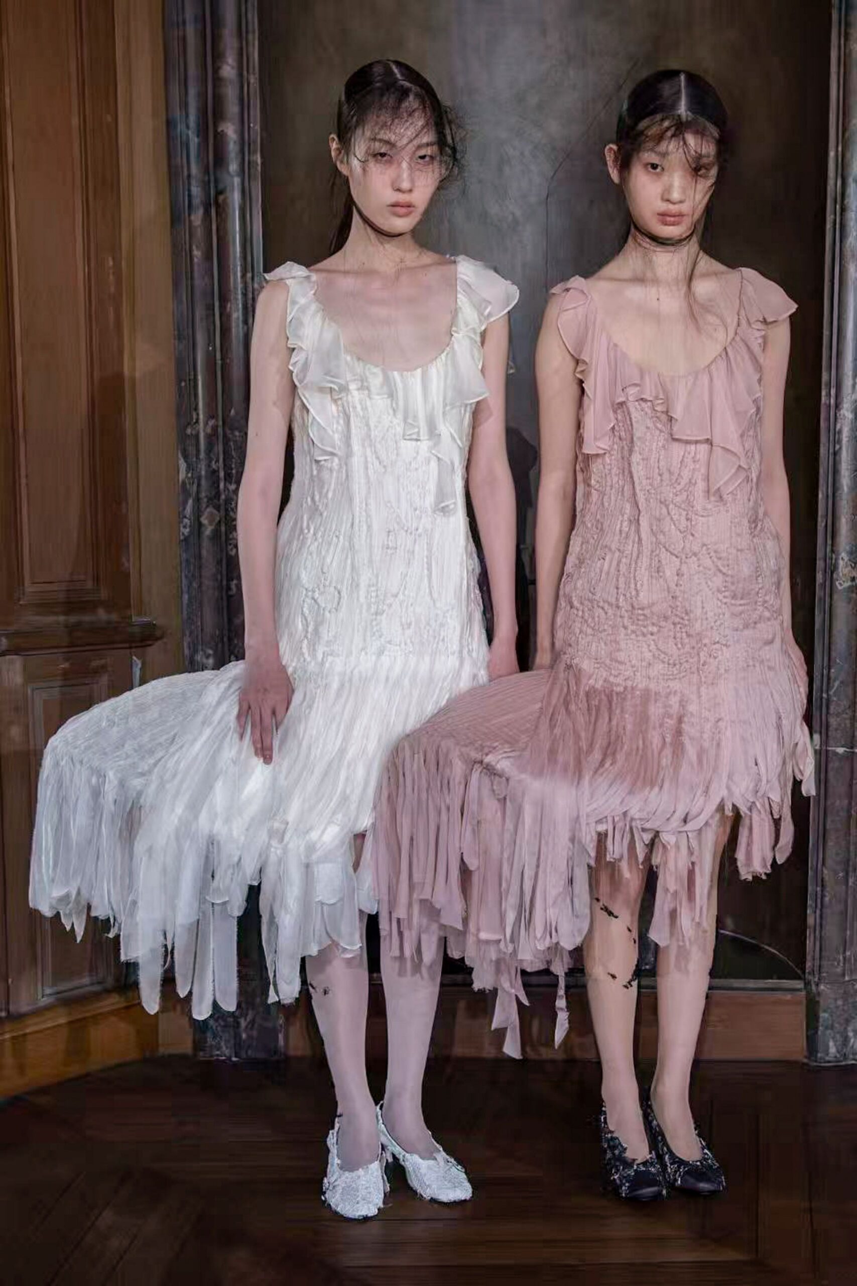 ruffled handkerchief hem chiffon dress