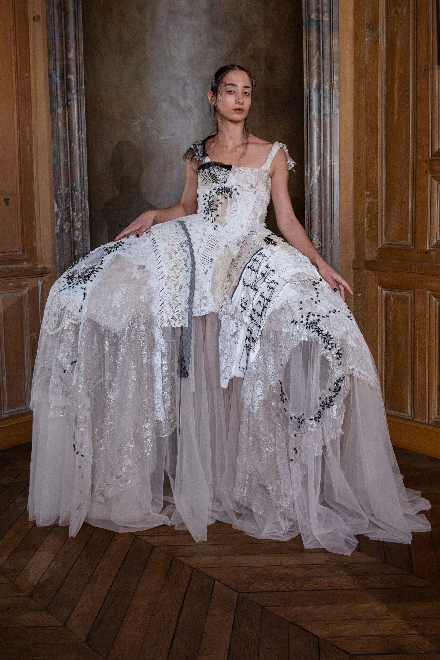patchwork lace bridal gown