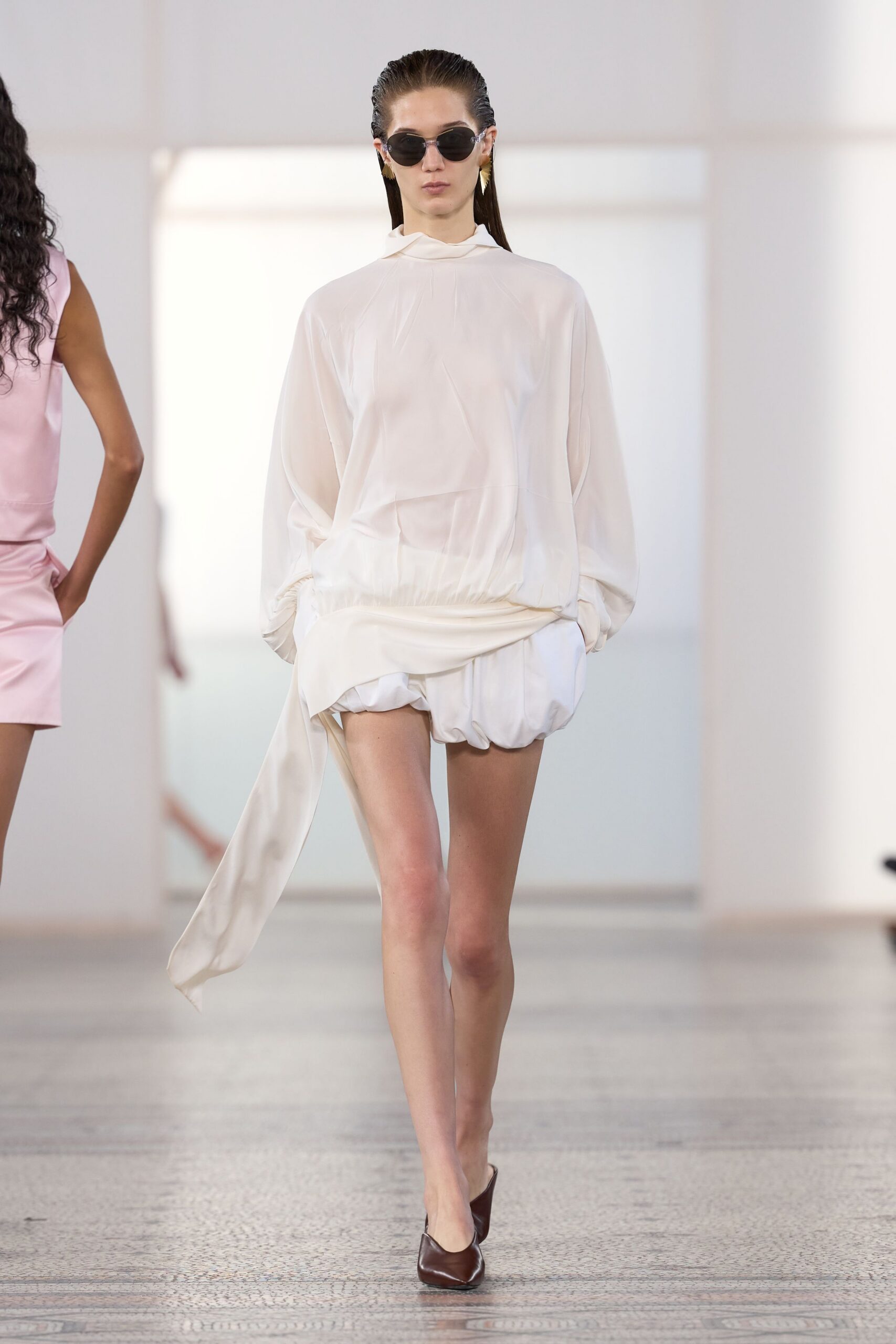 ivory sheer bubble-hem mini dress
