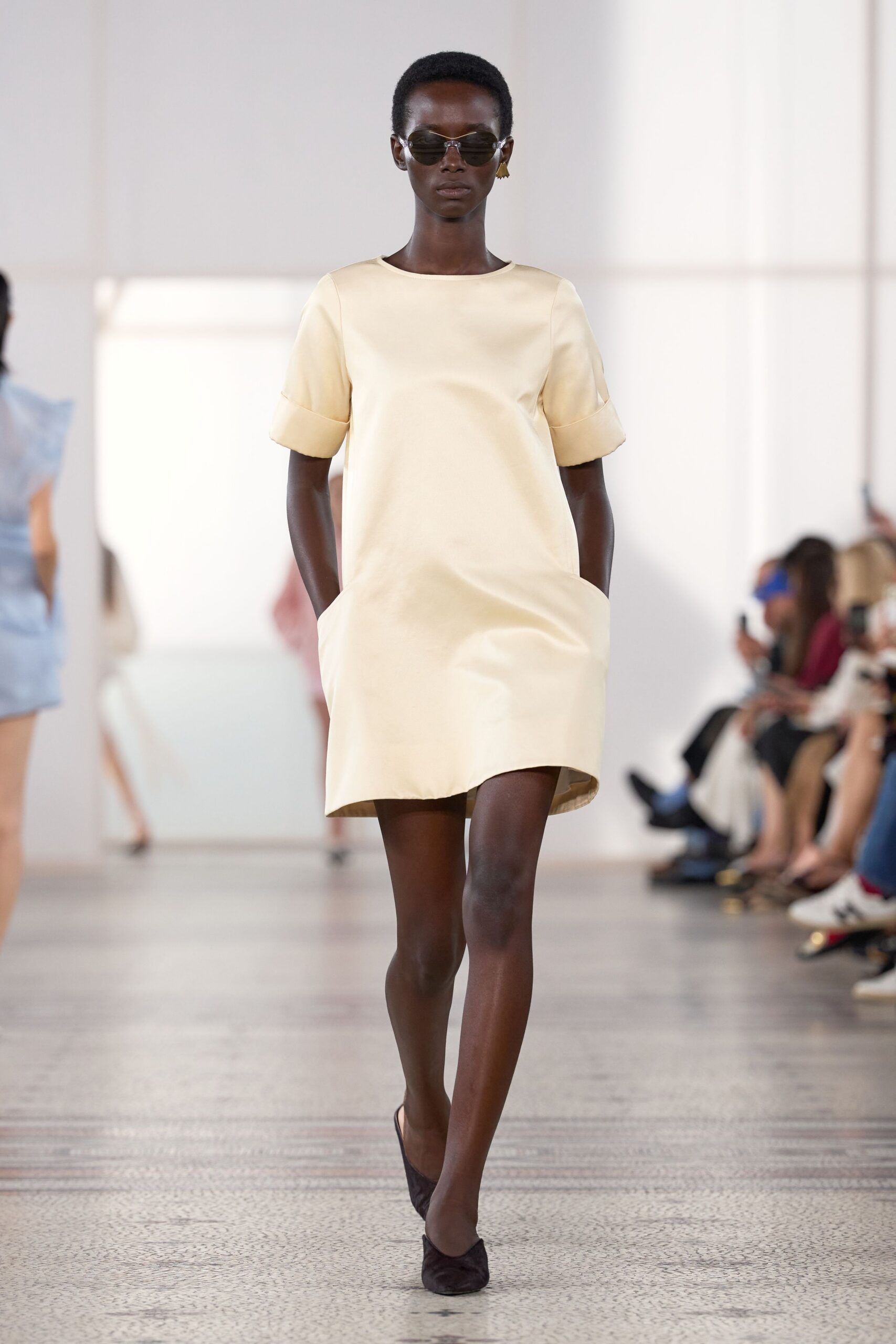 ivory satin shift mini dress