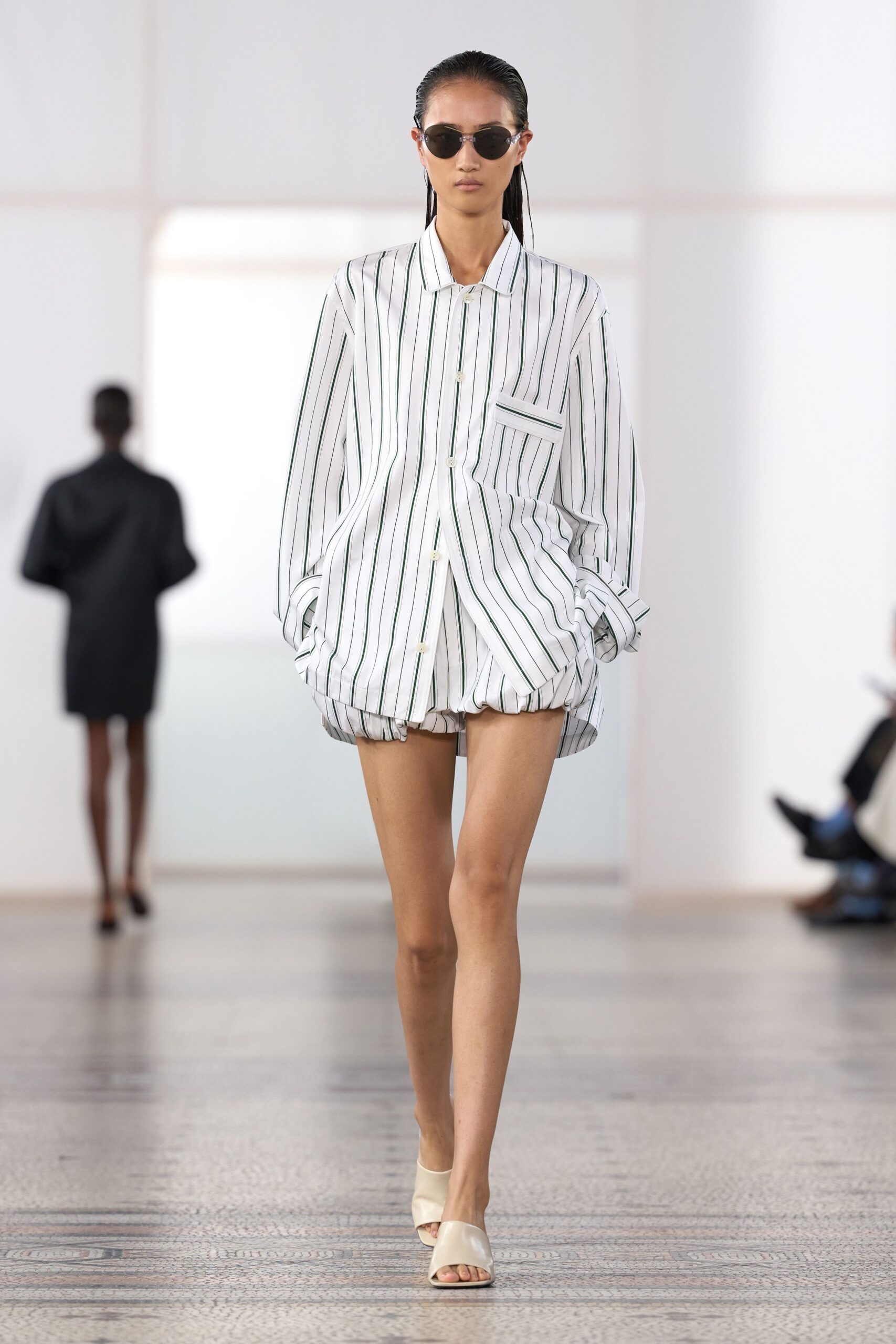oversized striped shirt and bloomer shorts