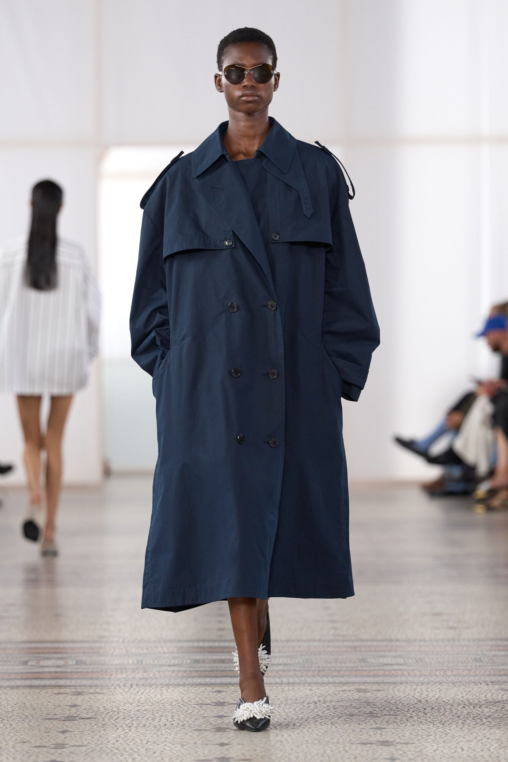 oversized navy trench coat