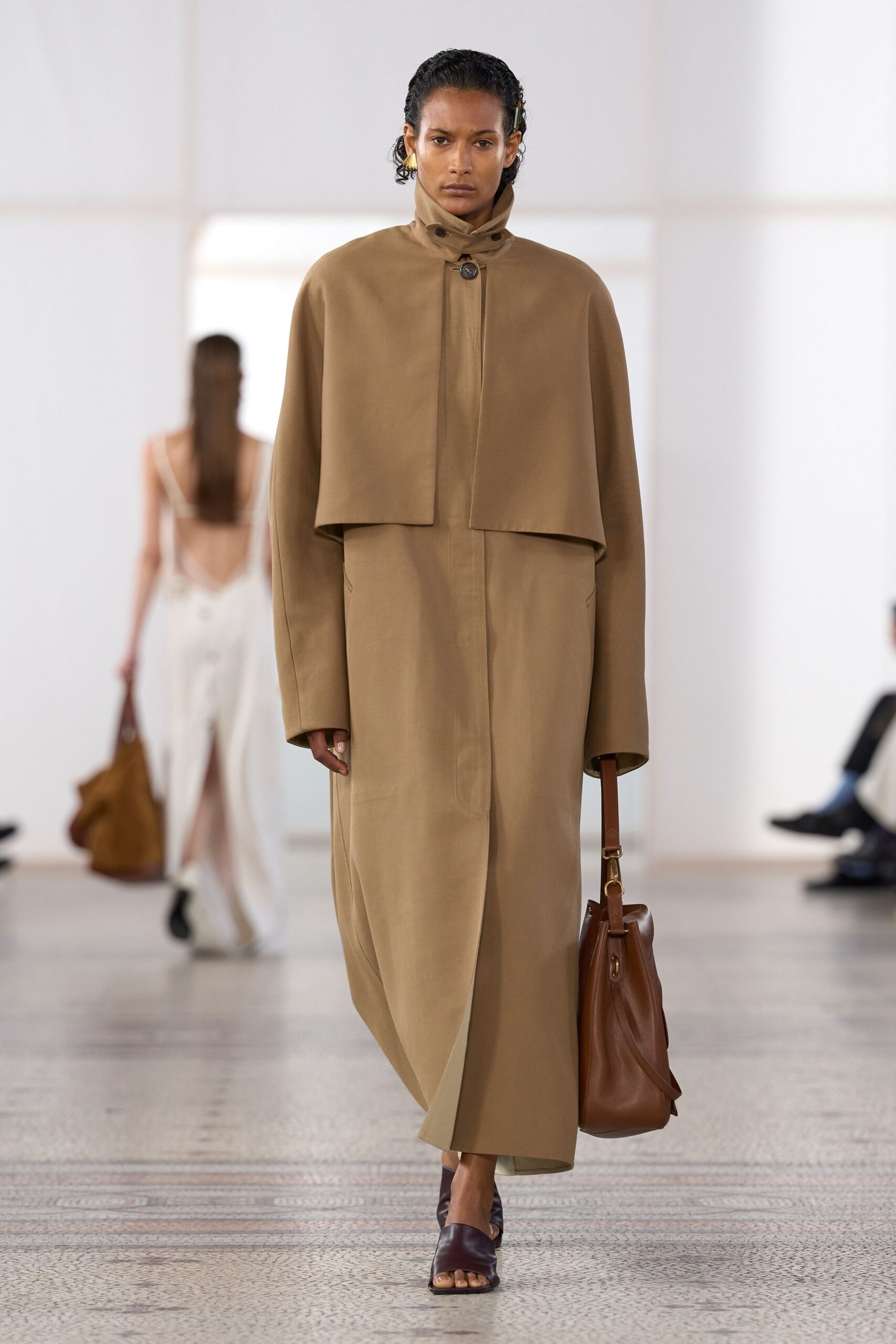 camel cape-overlay maxi coat