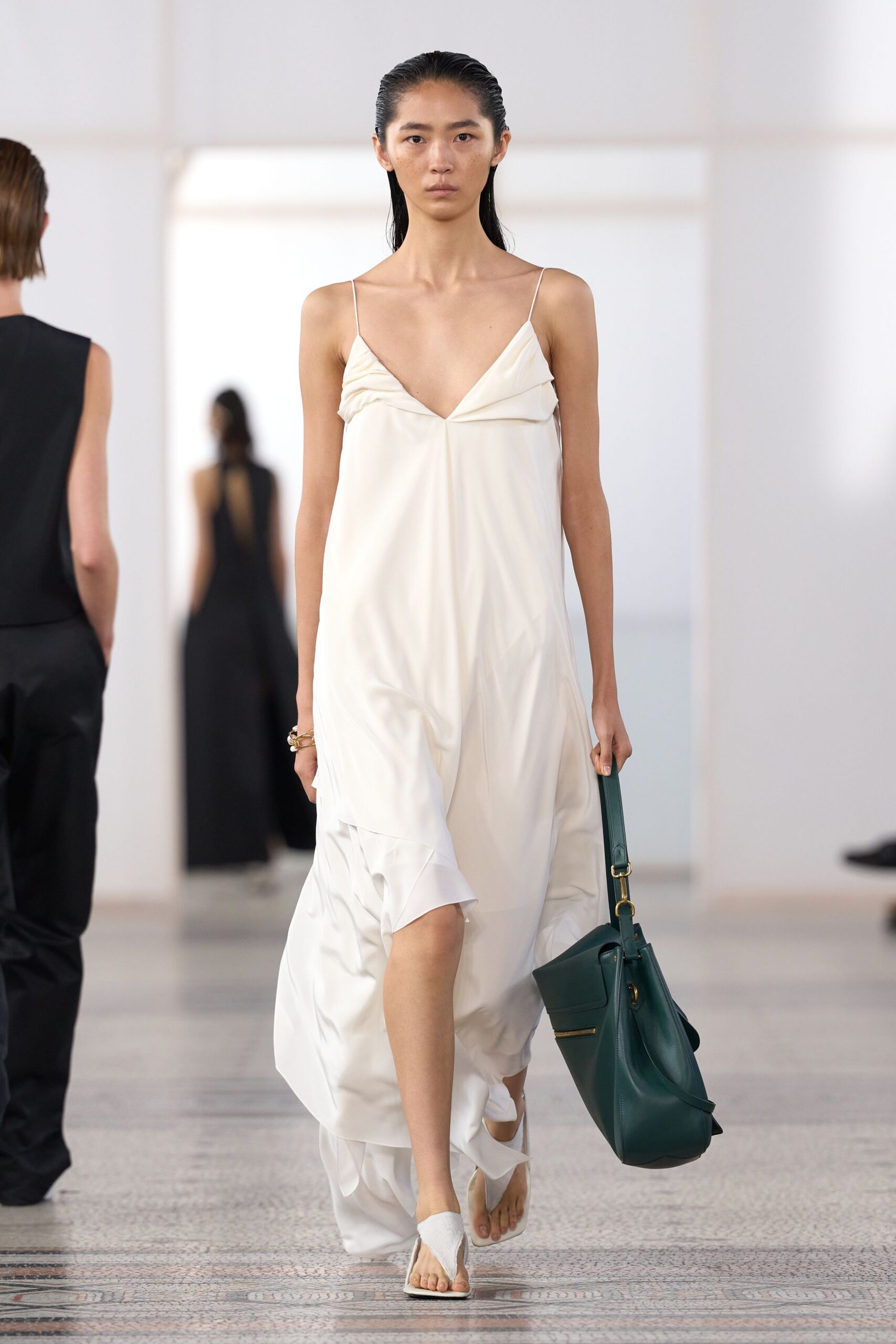 ivory draped slip maxi dress