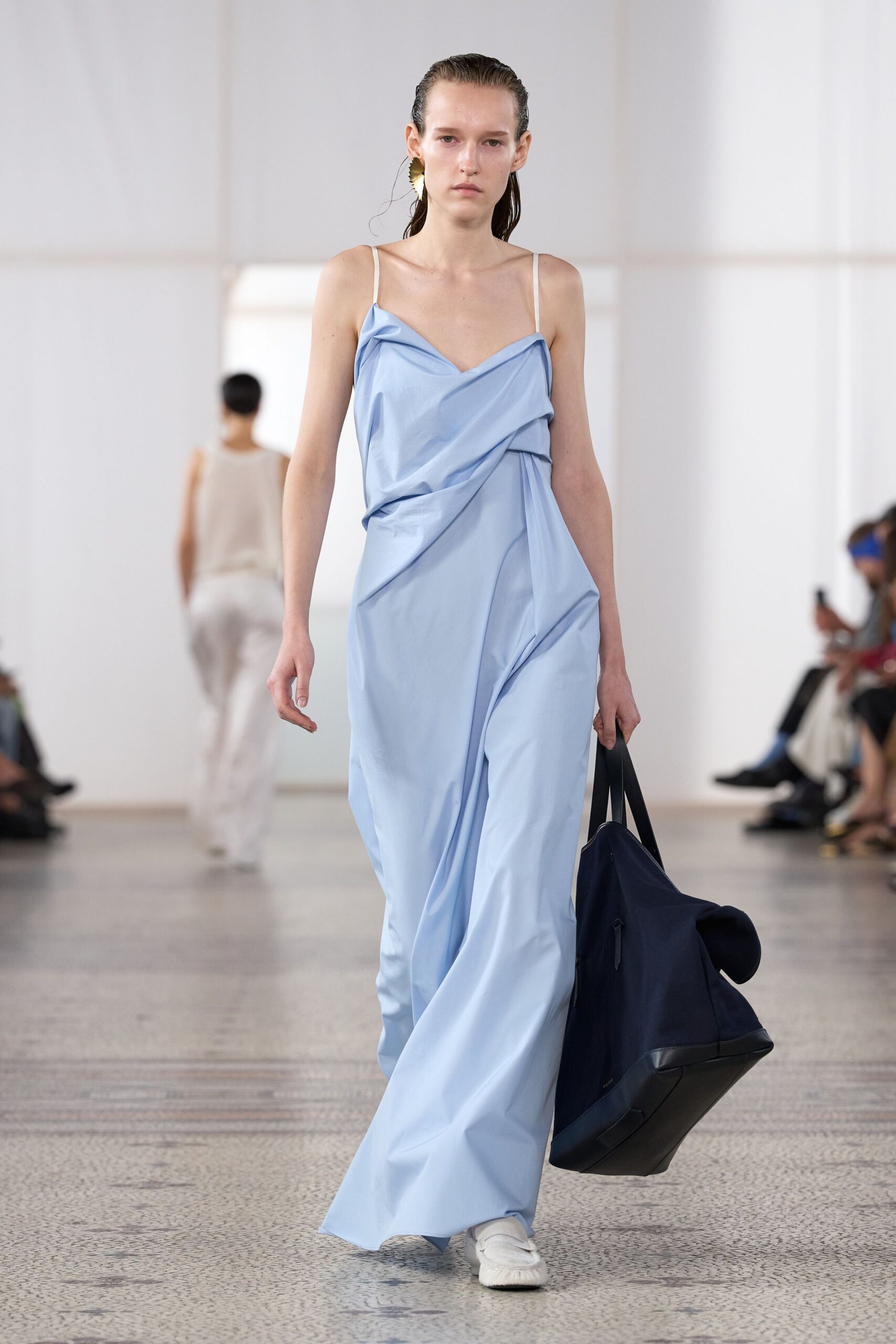 powder blue draped jumpsuit