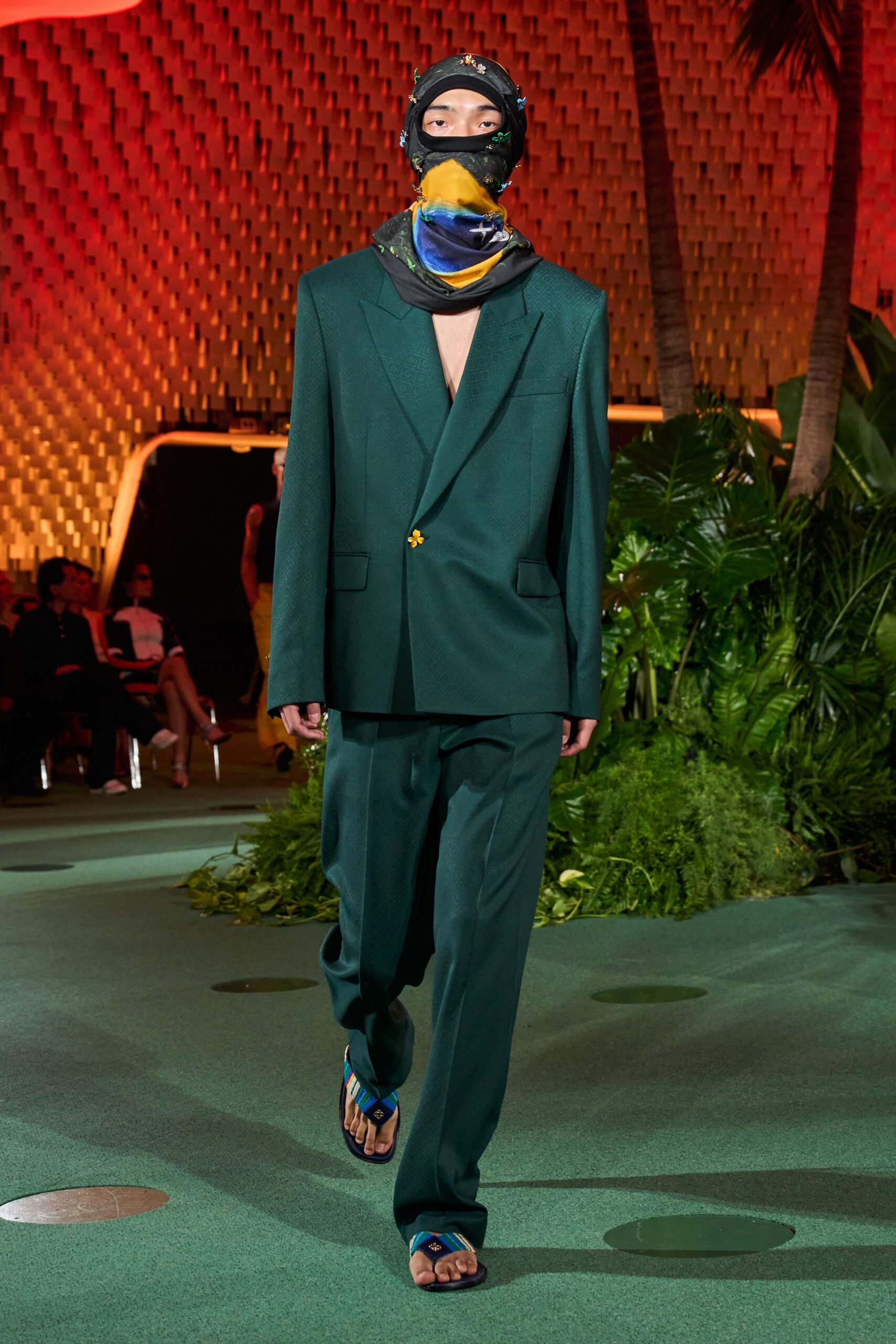green relaxed wide-leg pants