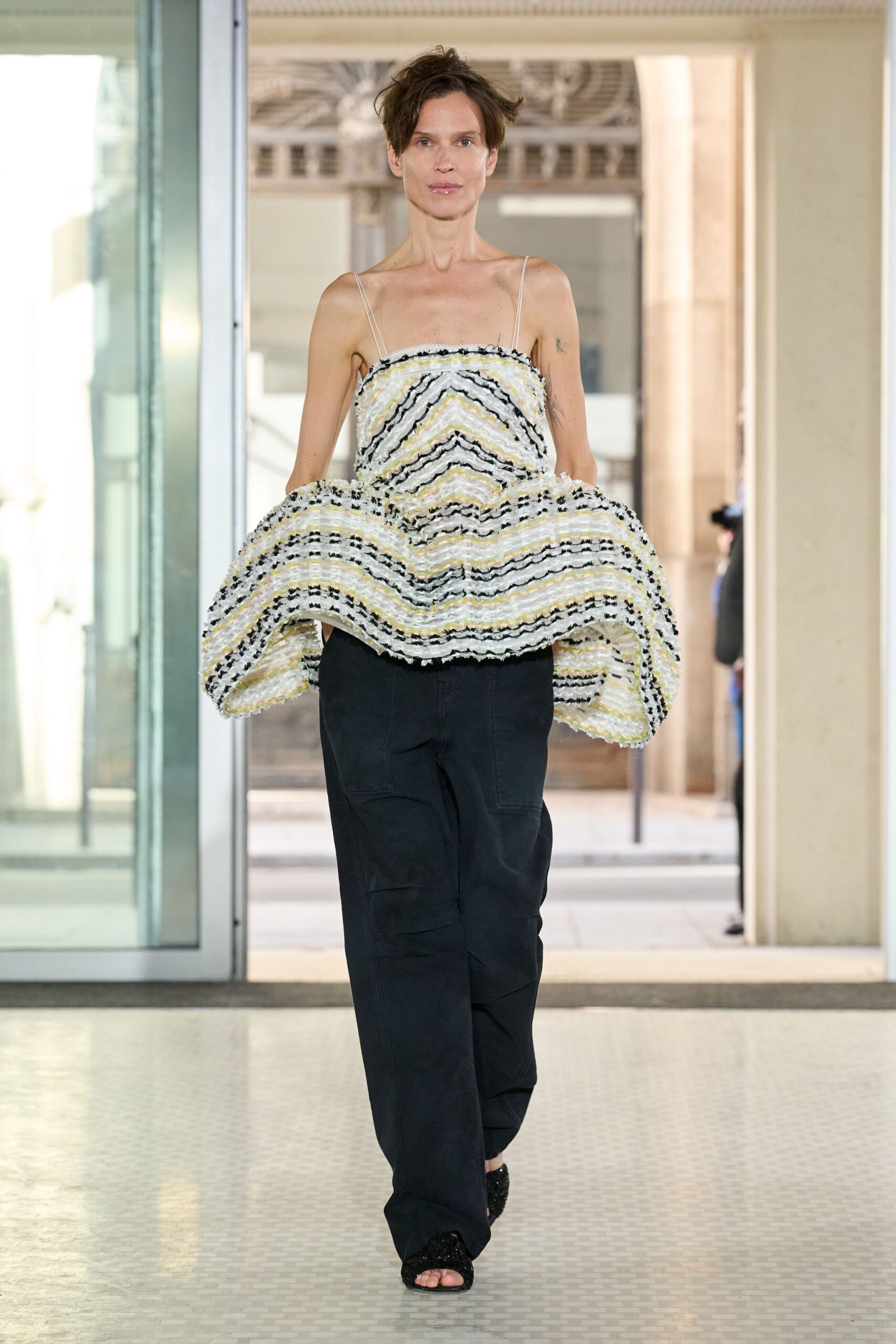 striped tweed peplum top