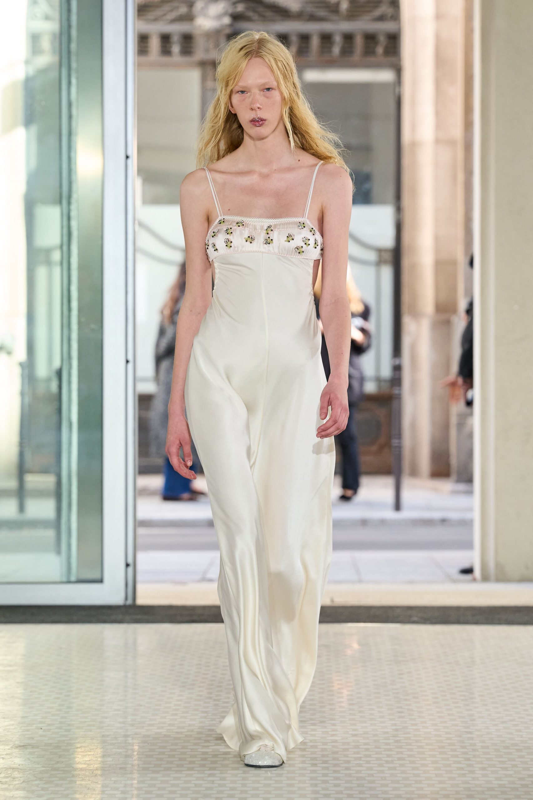beaded bust satin jumpsuit