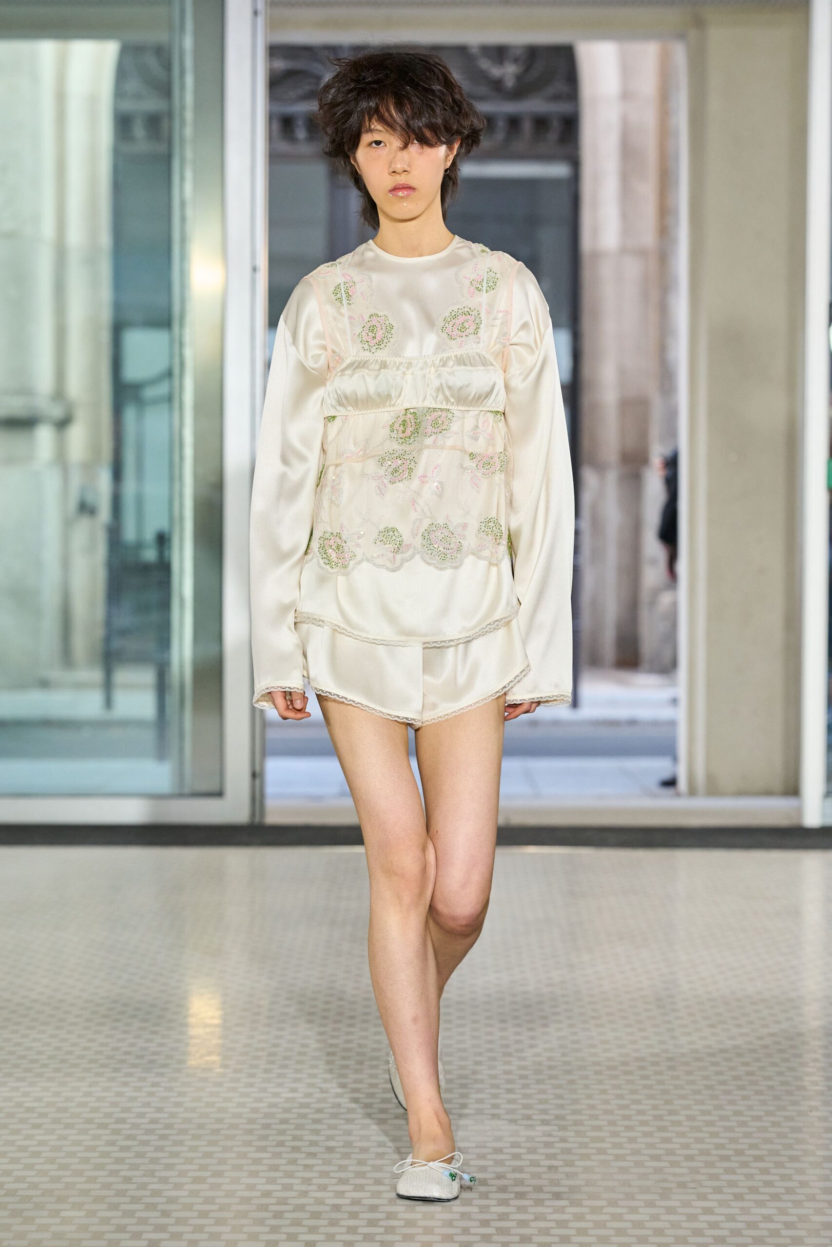 sheer floral embroidered overlay top
