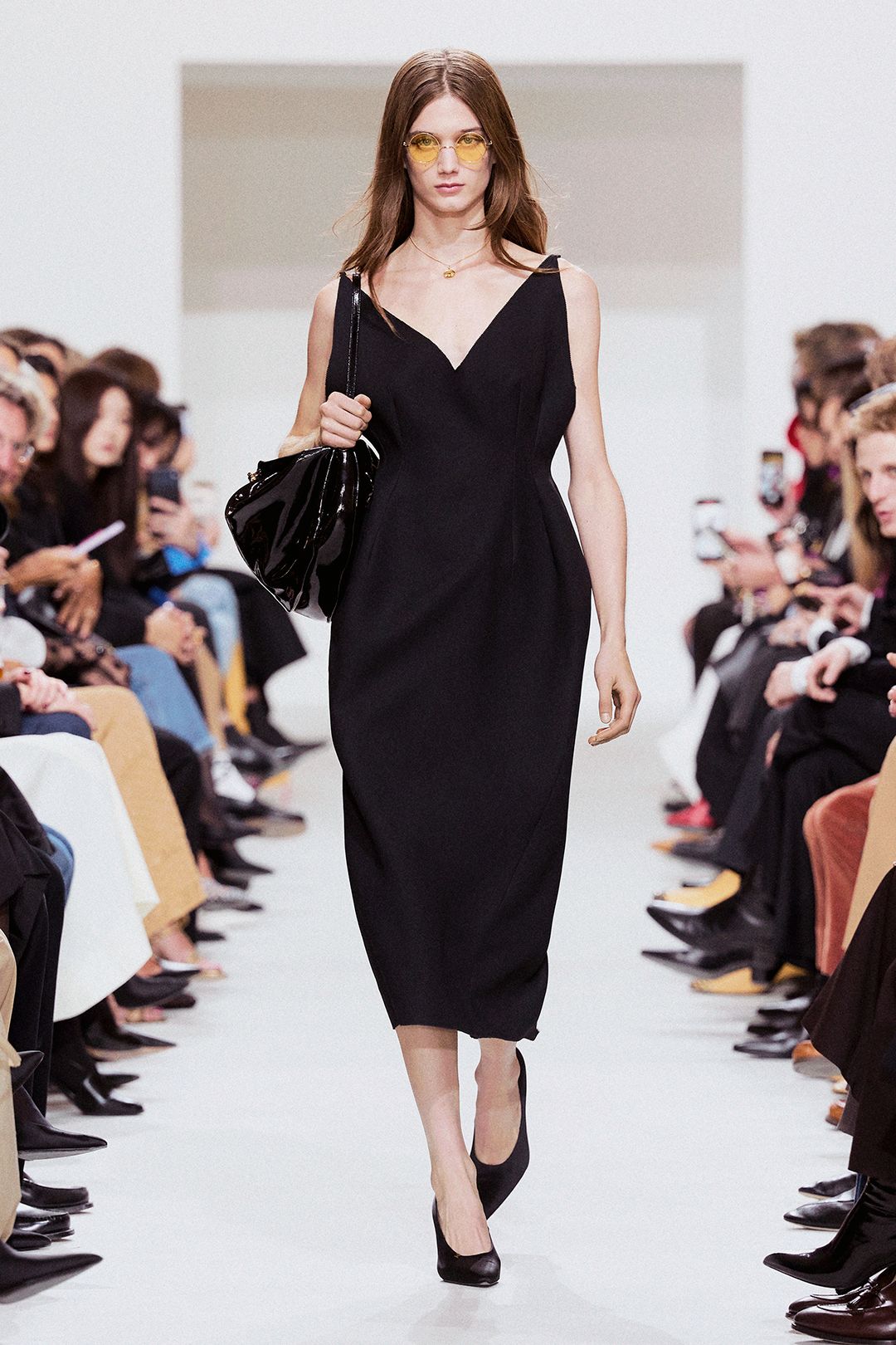 black v-neck midi dress