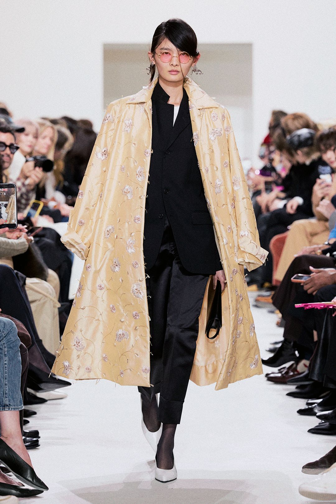 embroidered satin floral coat
