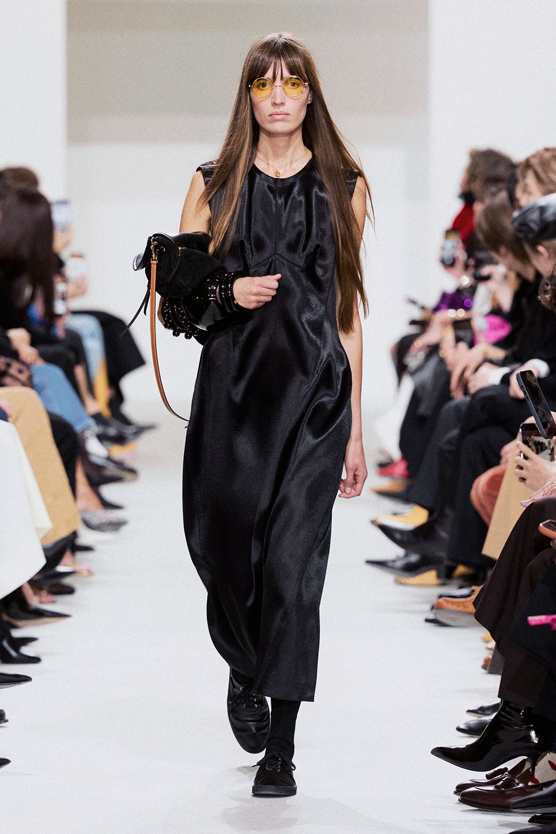black satin column maxi dress