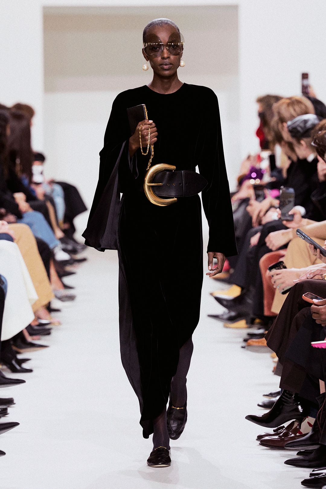 black velvet belted column gown