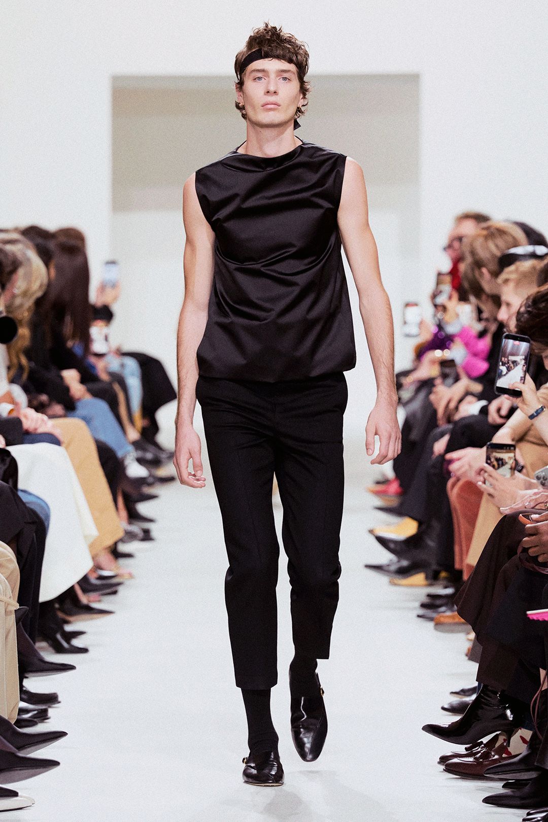 black draped satin shell top