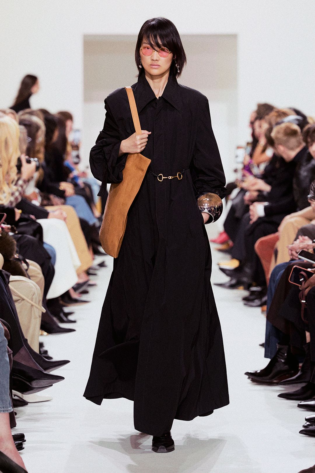 black belted maxi shirt-dress