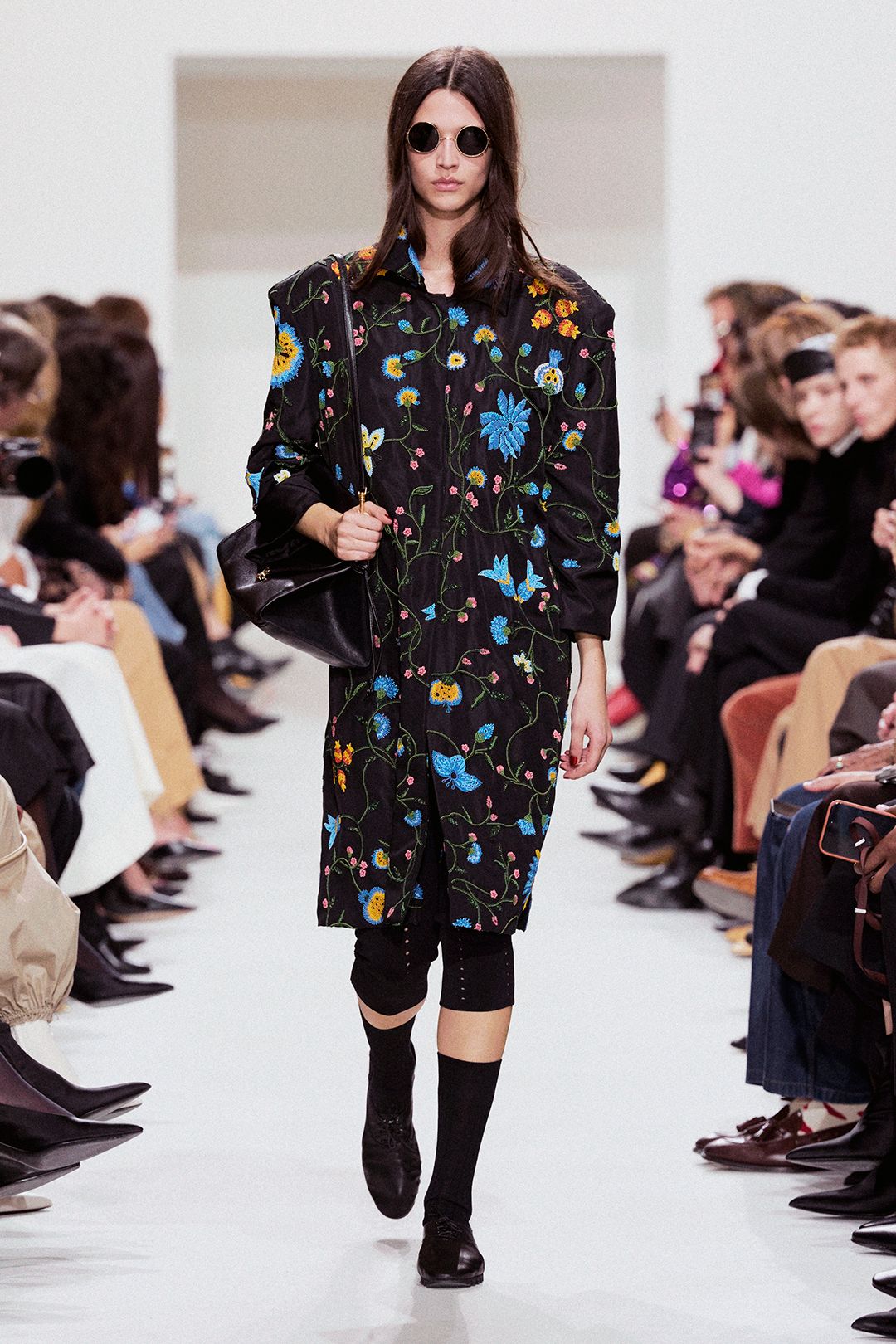 floral embroidered black duster coat