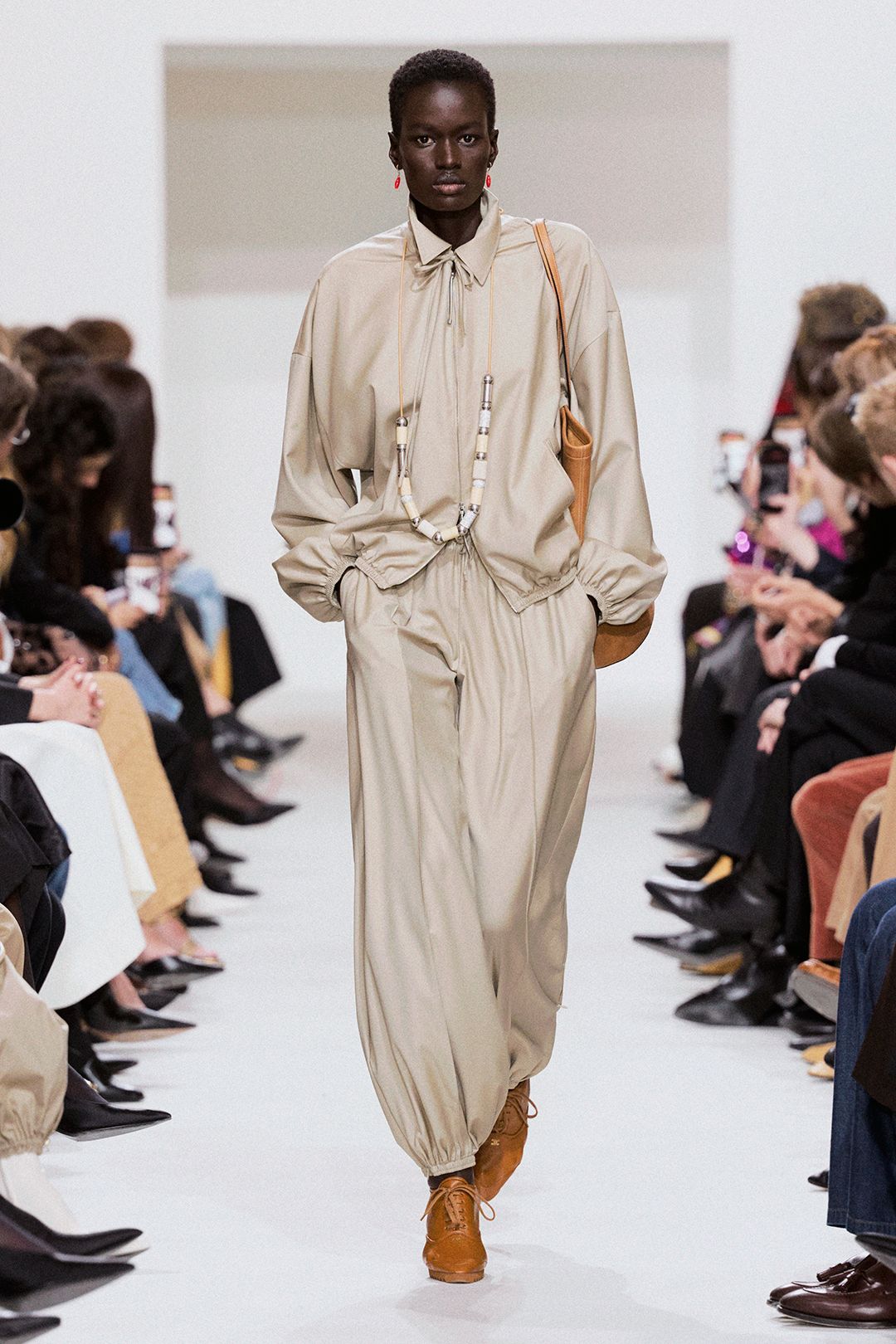 oversized beige drawstring jumpsuit
