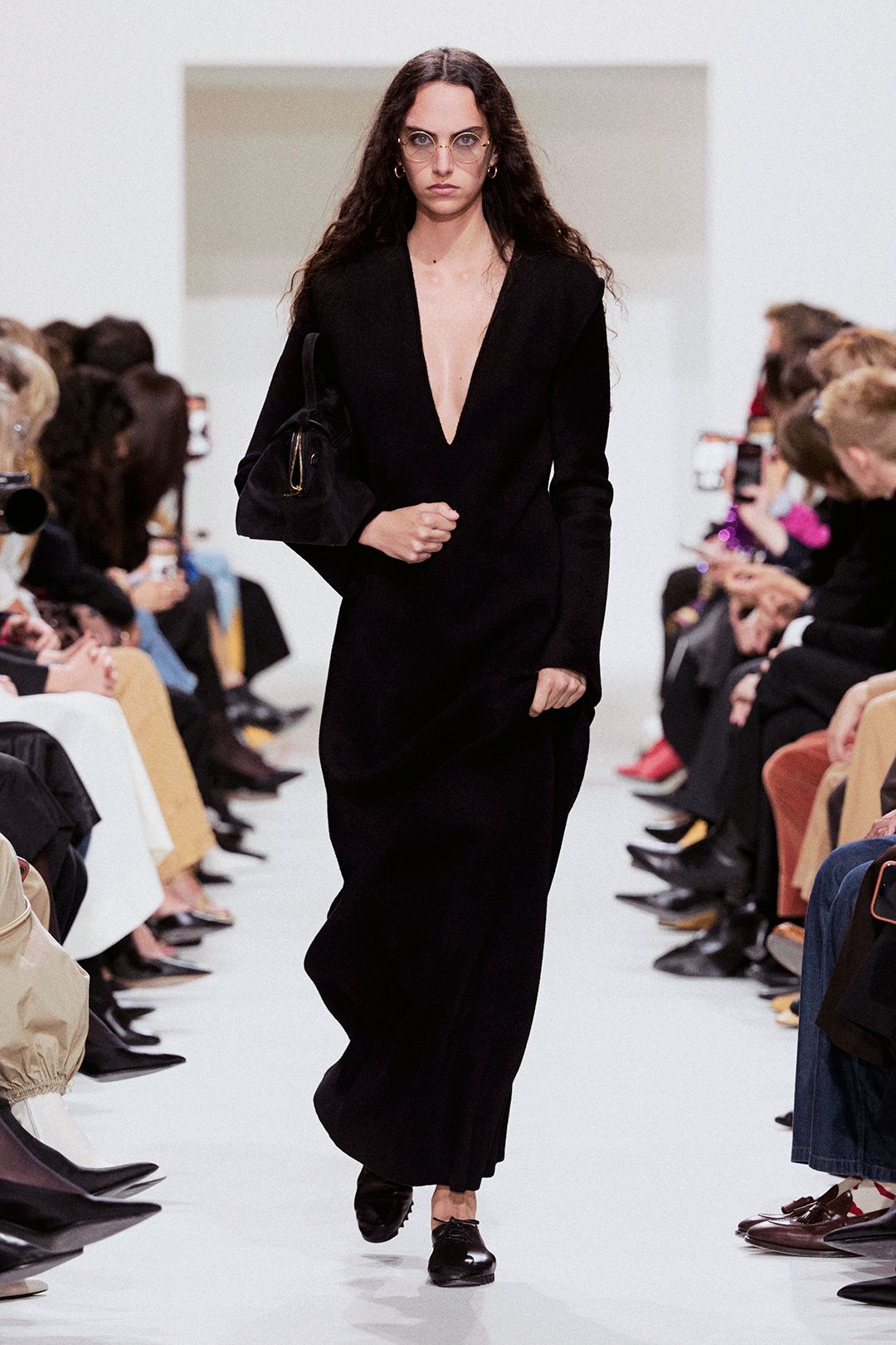 deep plunge black knit maxi dress