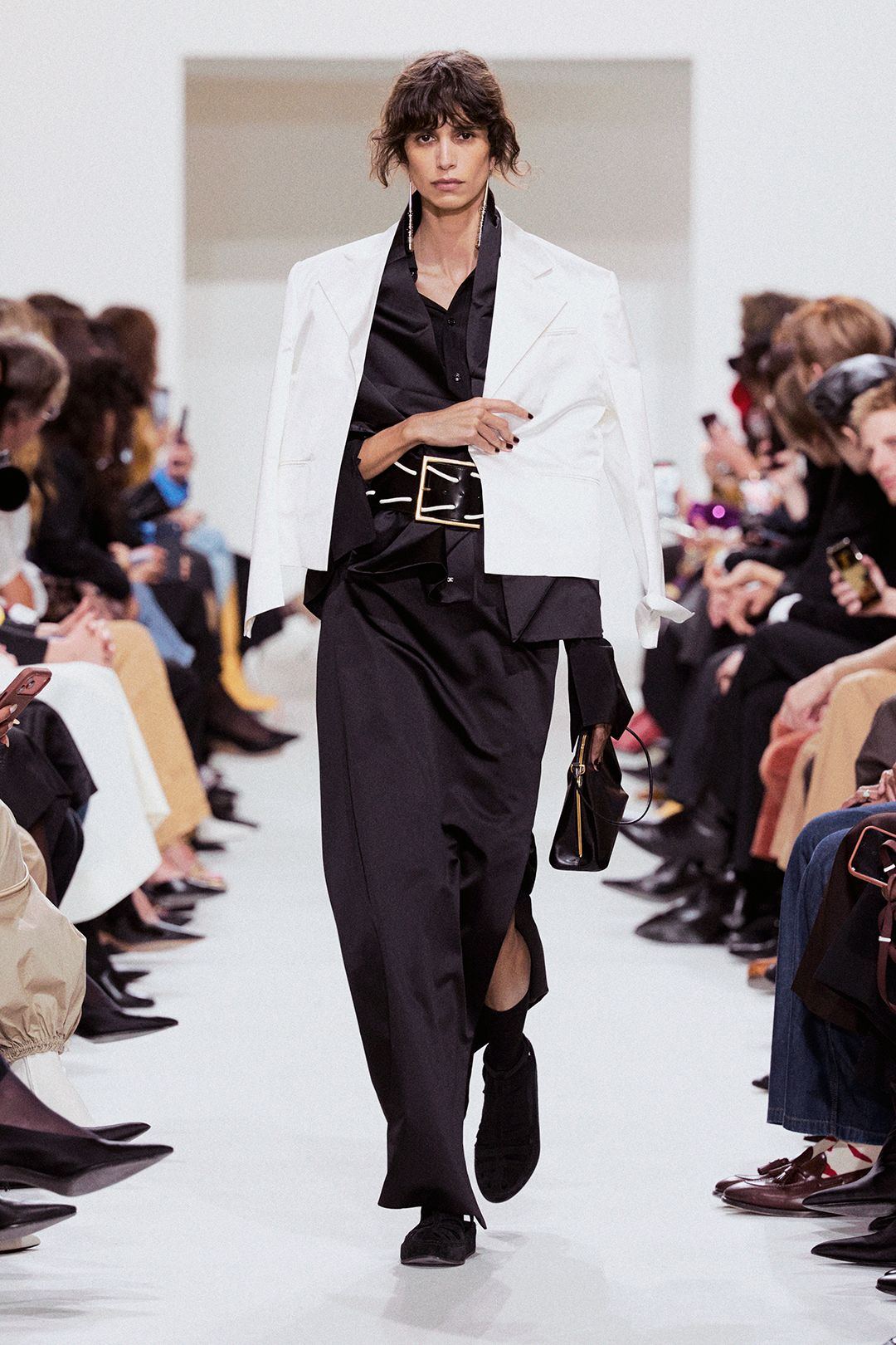 black satin sarong-style maxi skirt