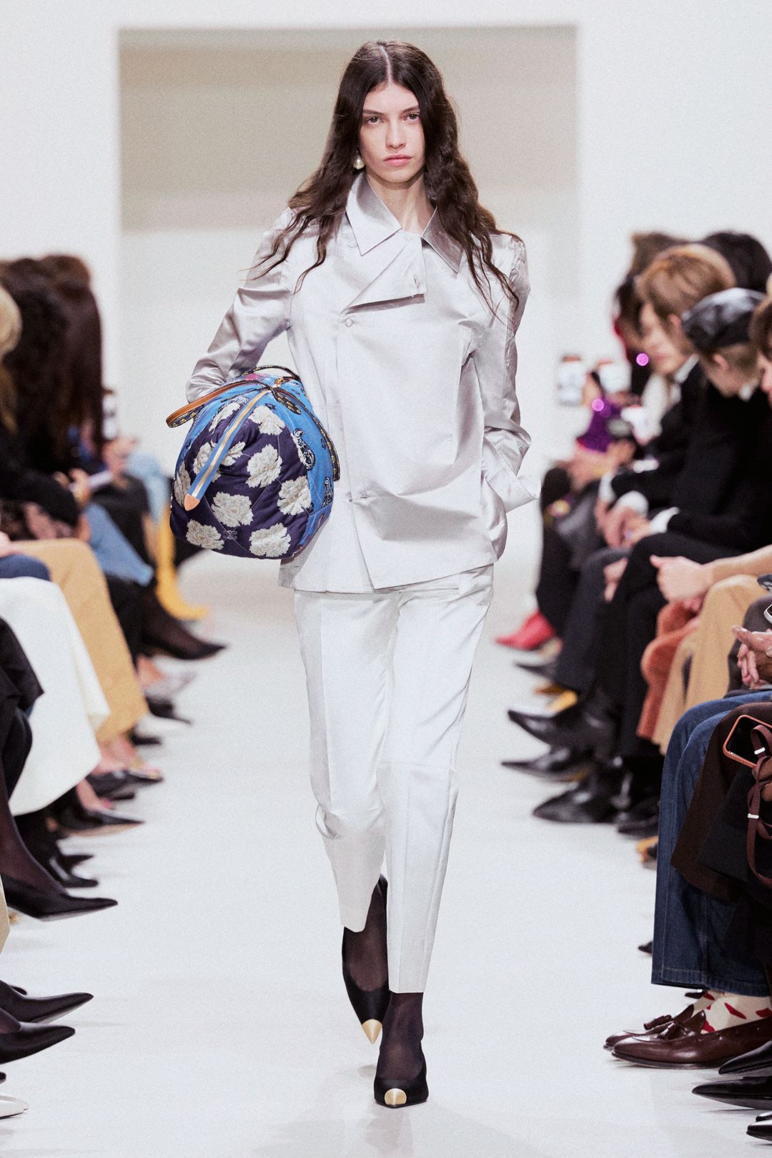 ivory satin scarf-front blazer