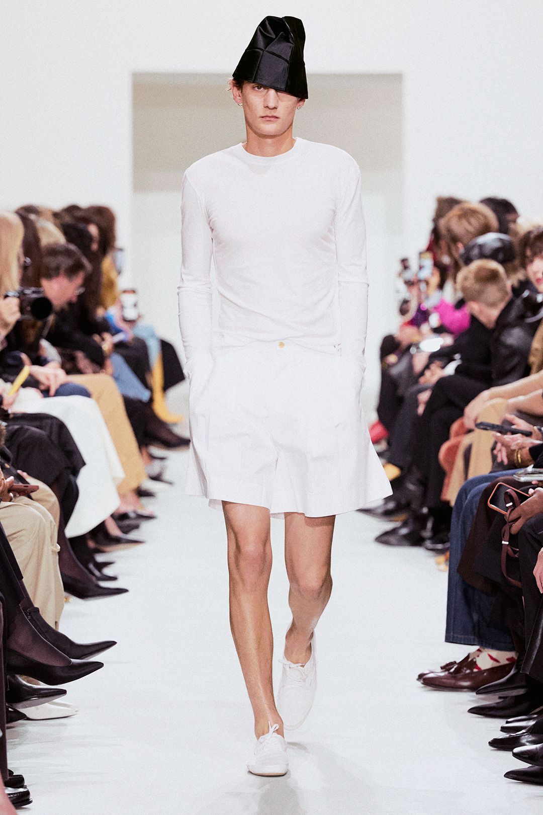 white long-sleeve mini dress