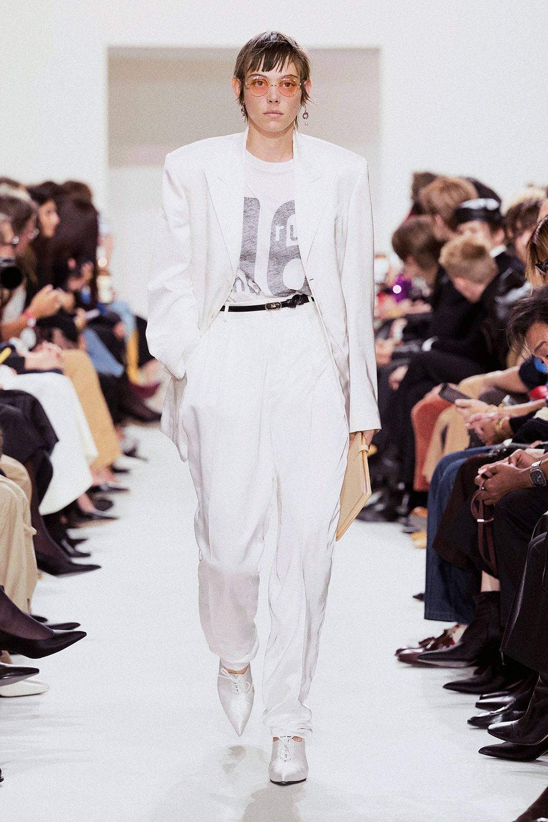oversized white blazer with graphic tee