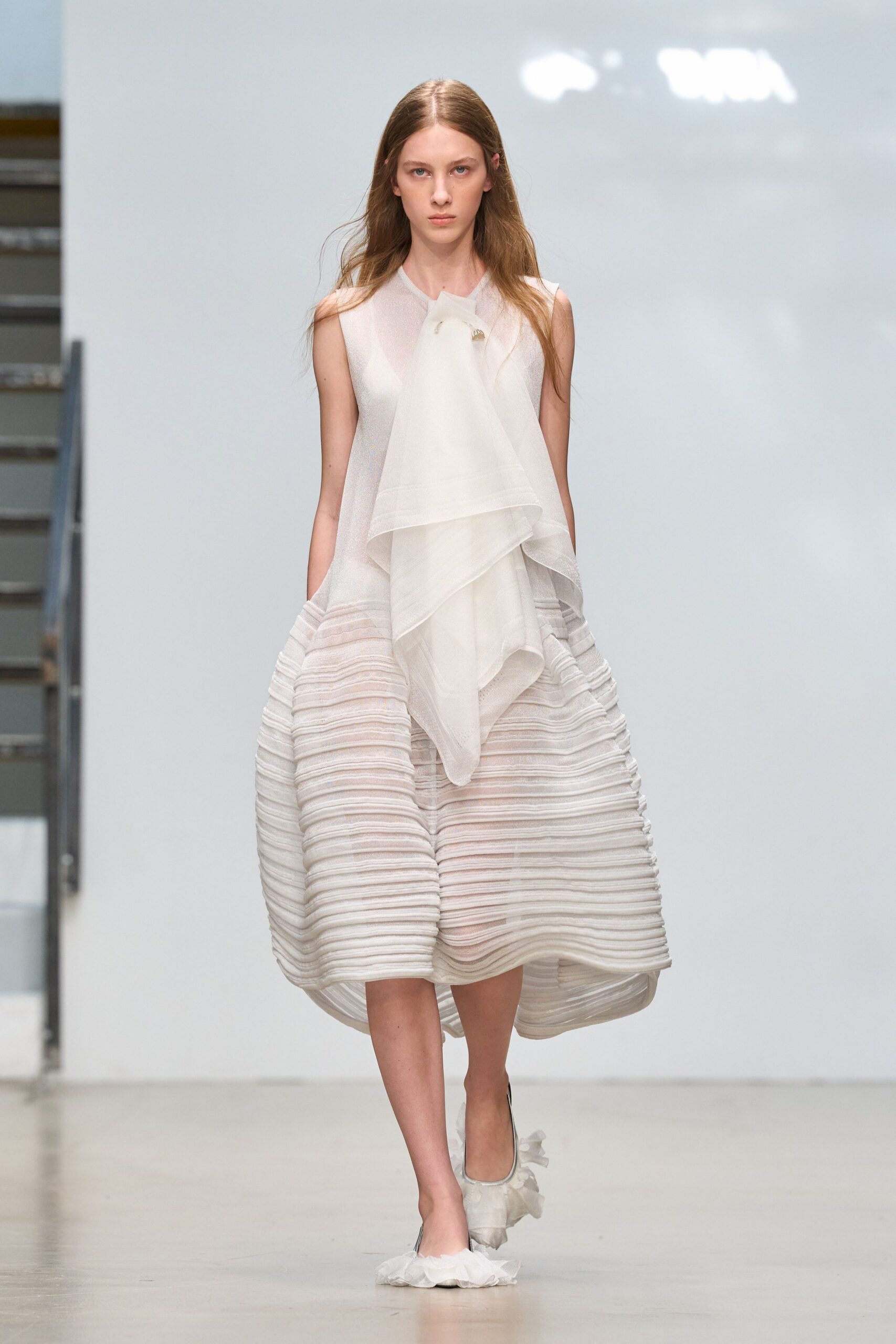 sculptural sheer organza midi dress