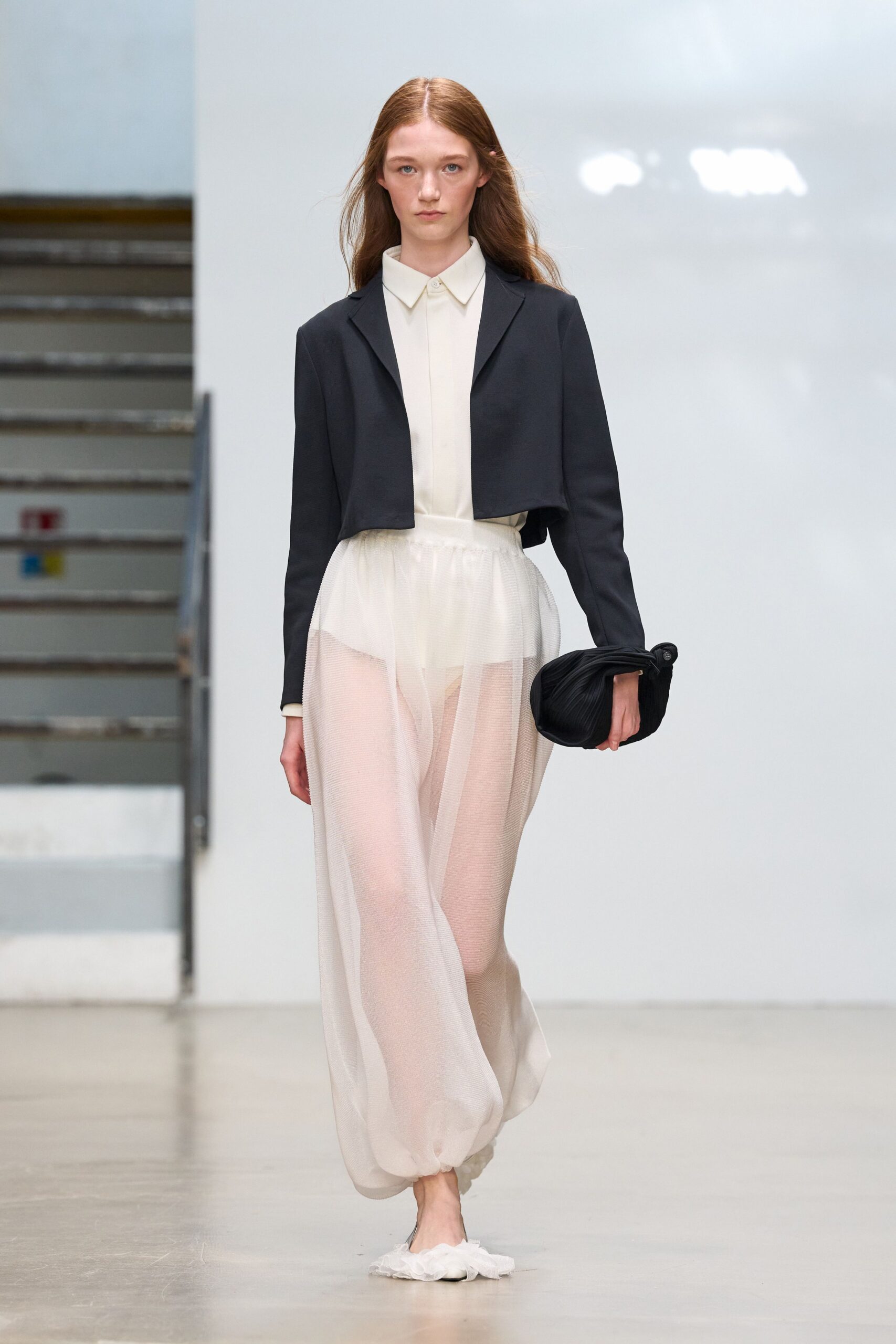 sheer ivory bubble-hem maxi skirt