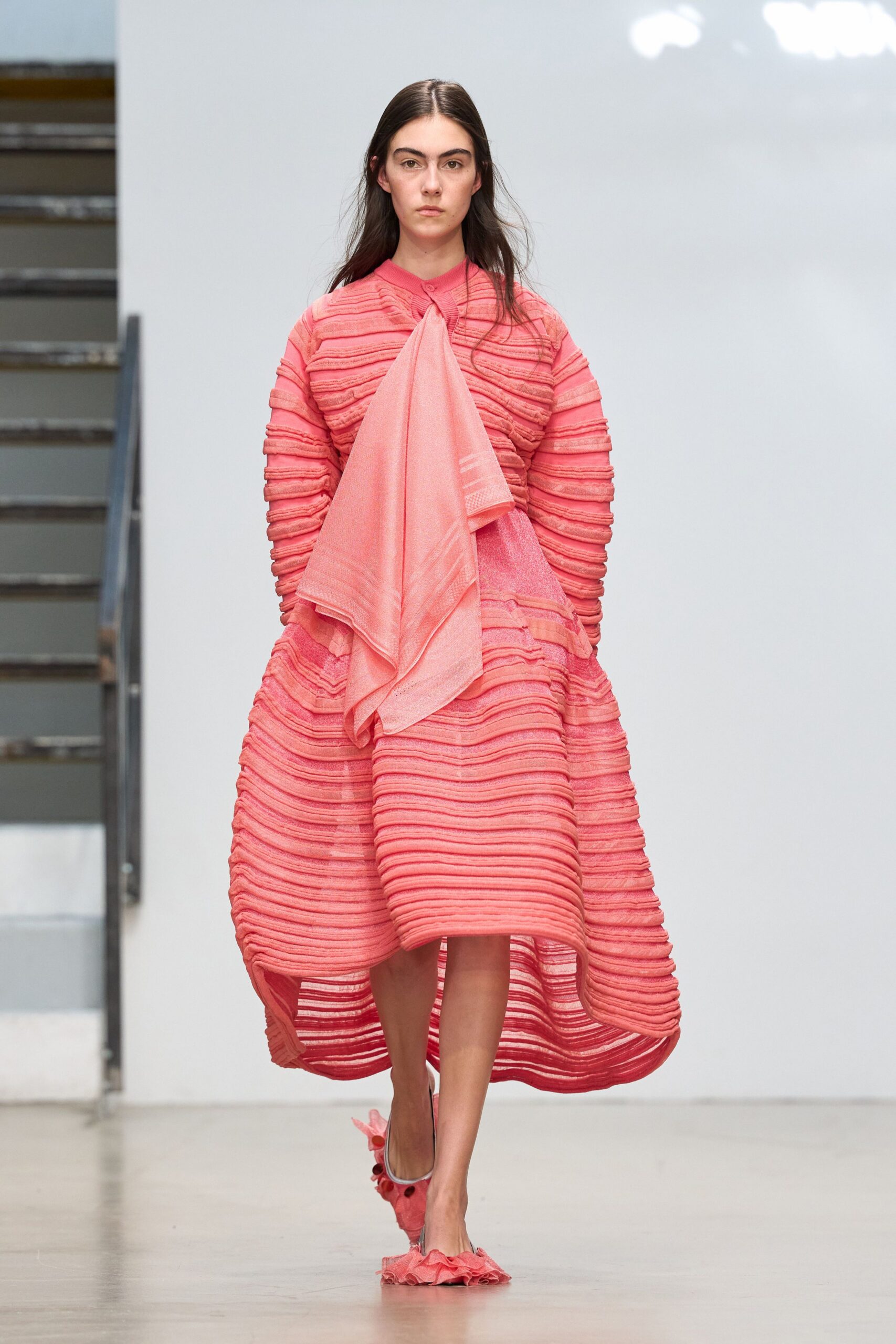 pink ruched scarf-front knit dress
