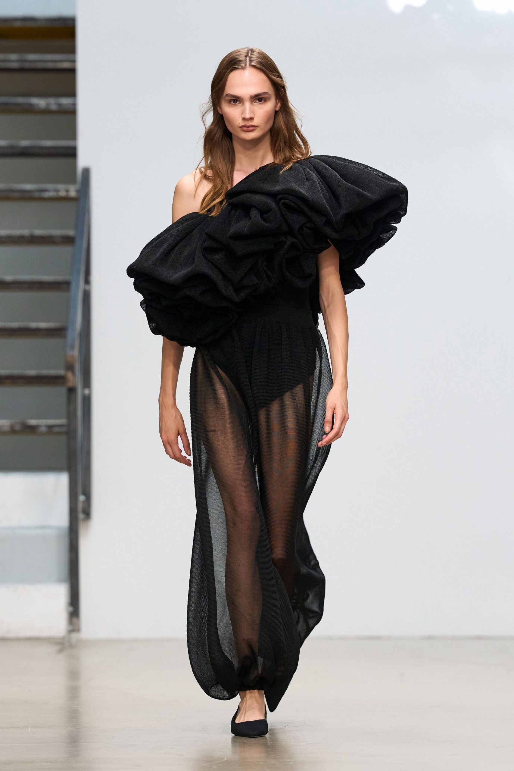 sheer black ruffled jumpsuit