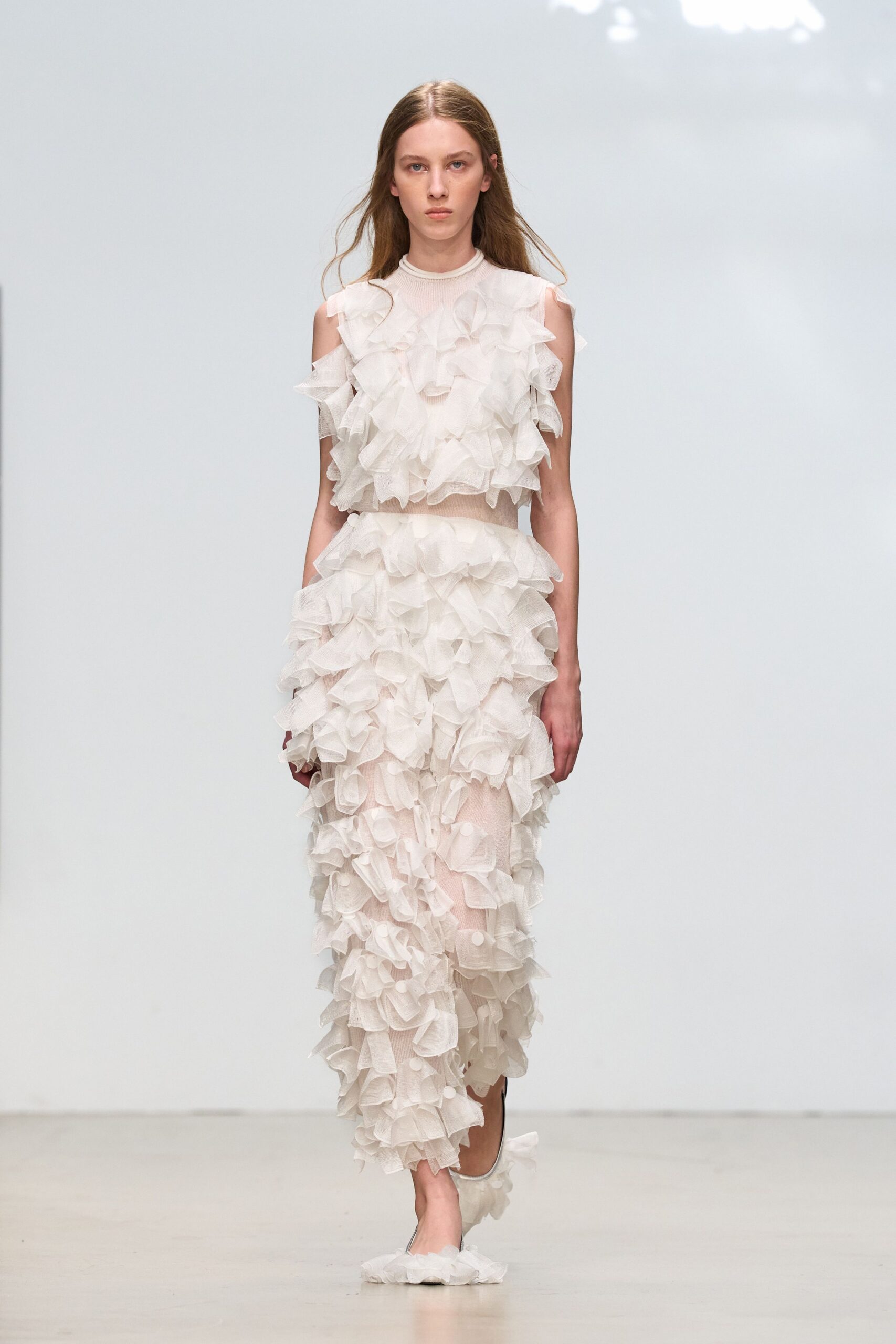 sheer ruffled ivory maxi dress
