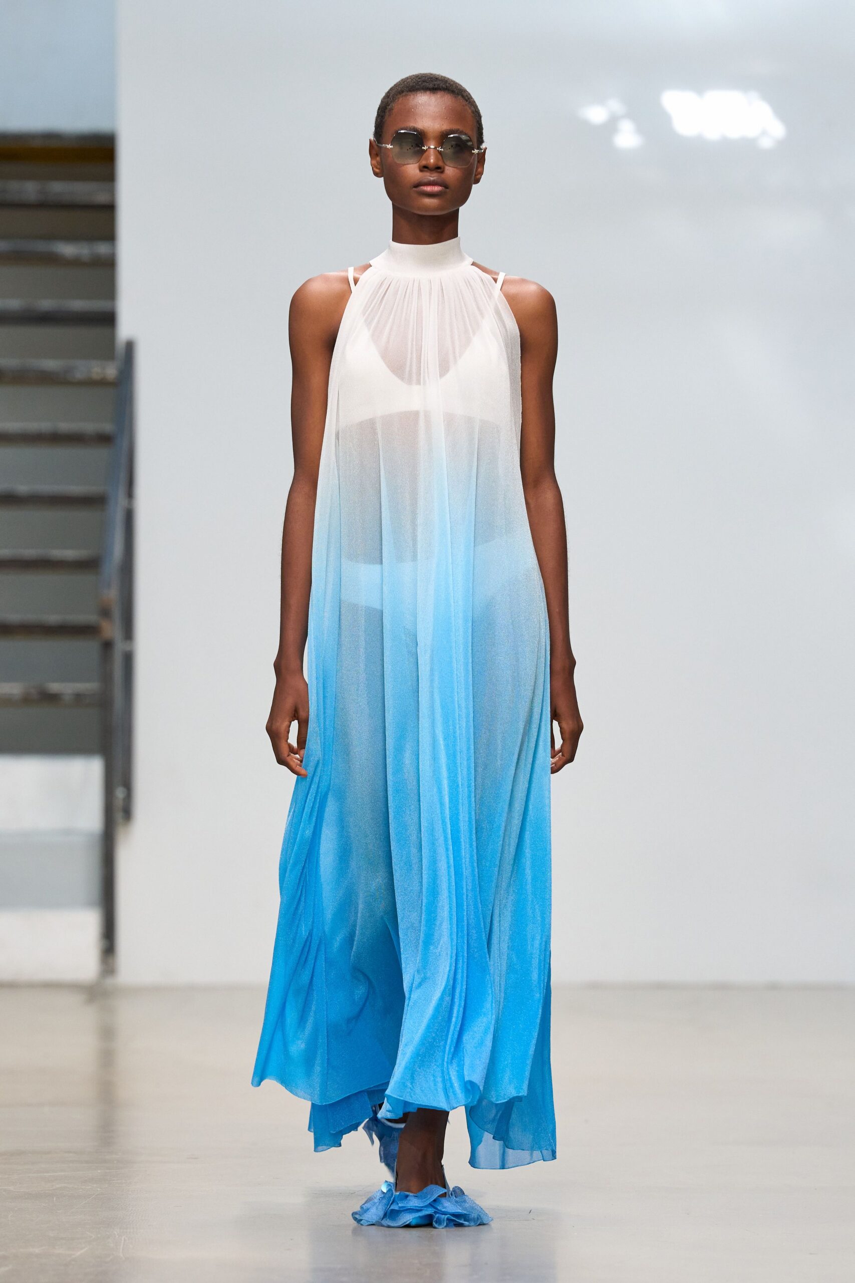 ombre sheer high-neck maxi dress