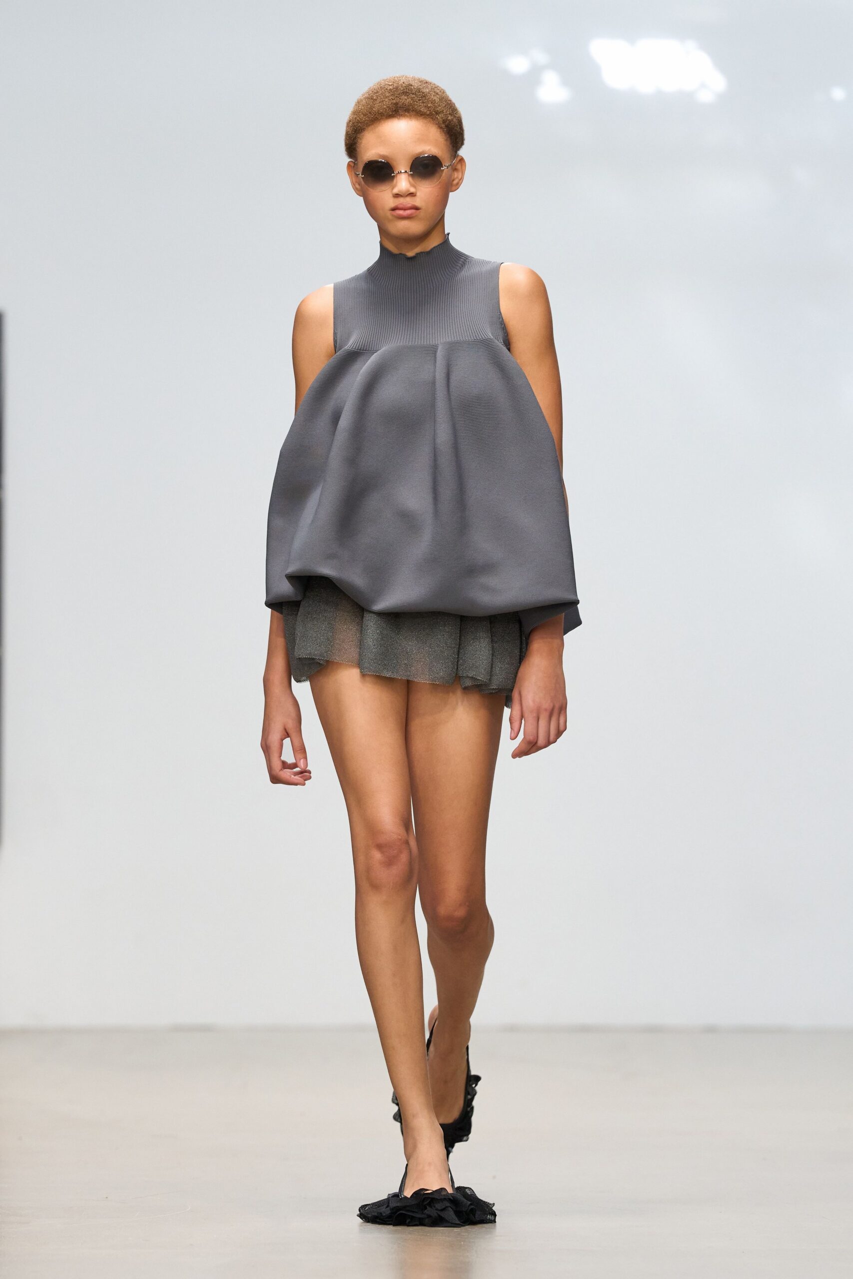 gray bubble-hem mini dress