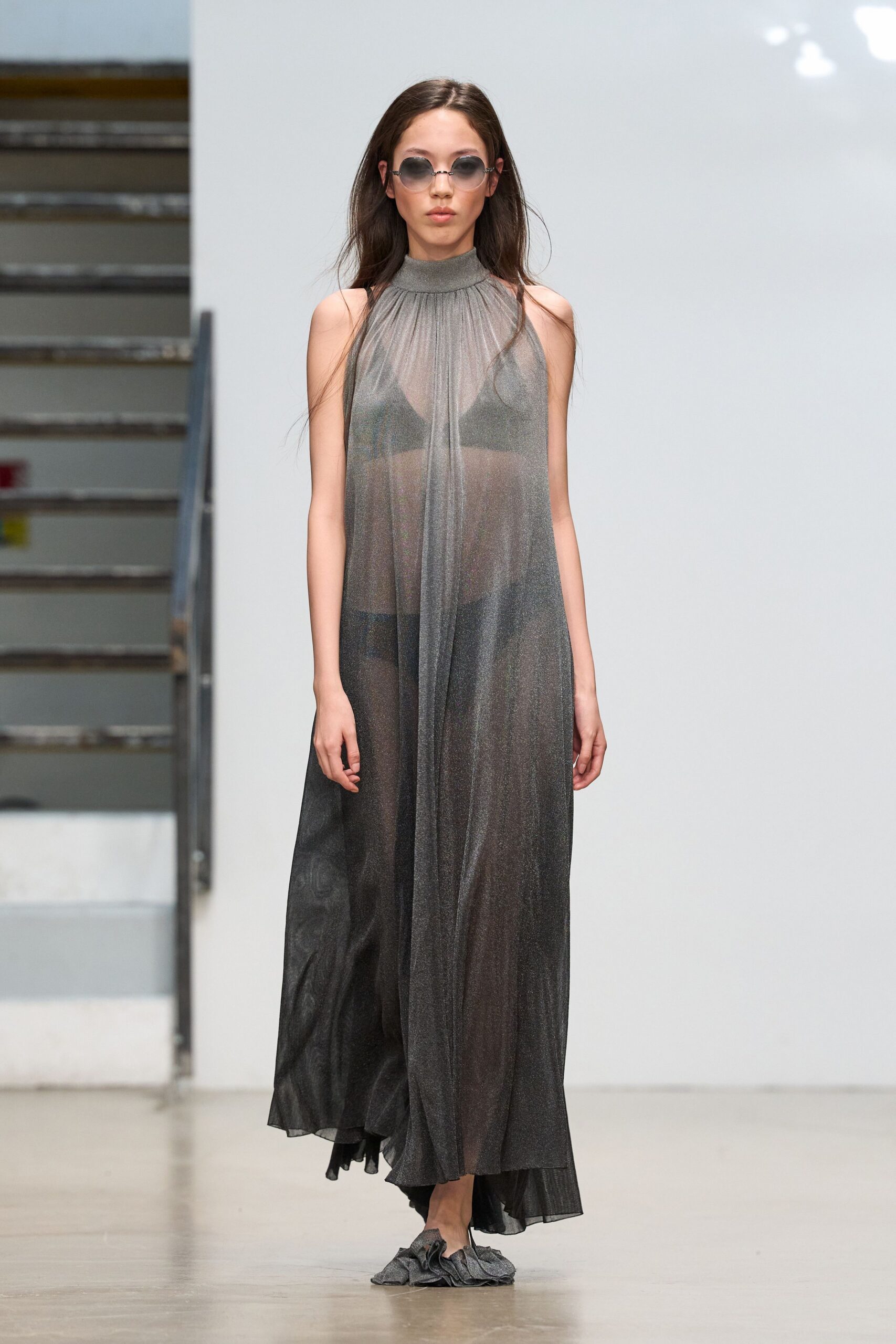 sheer high-neck maxi dress