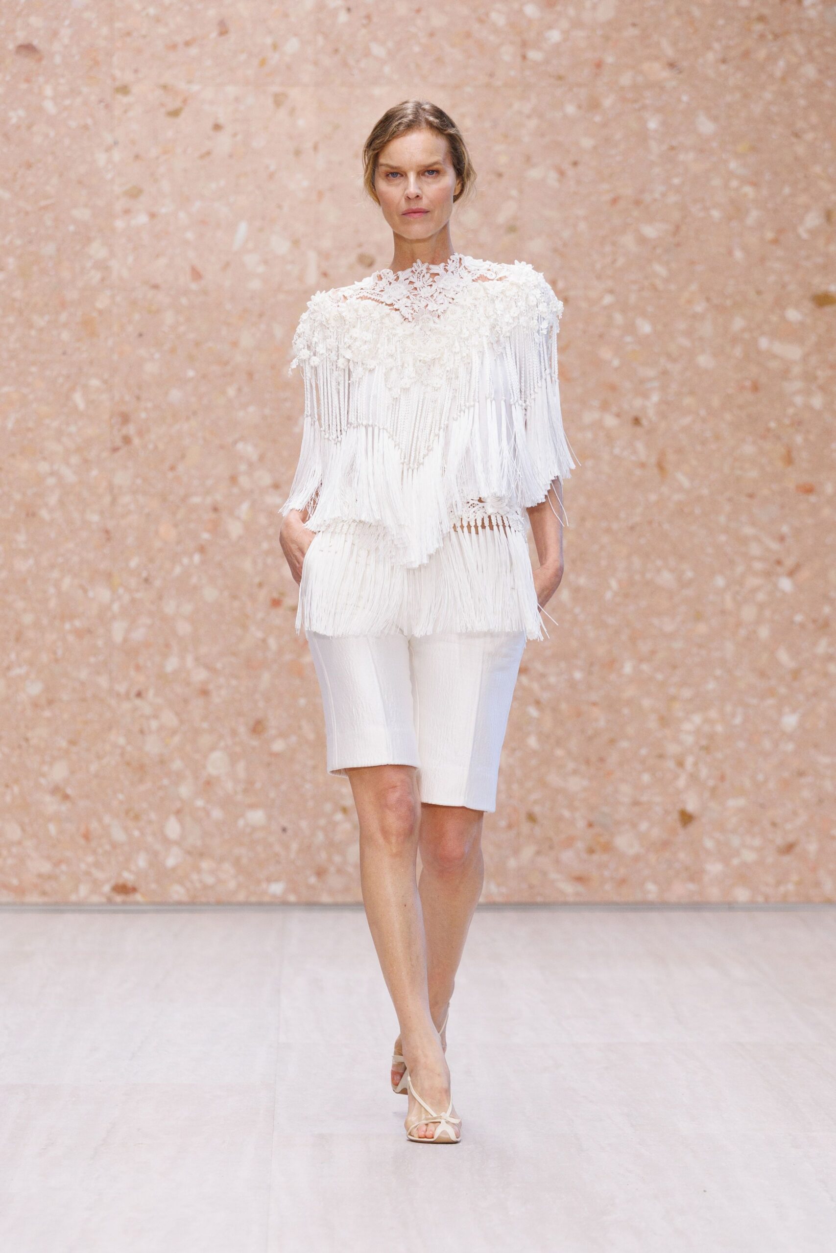 white fringed lace top