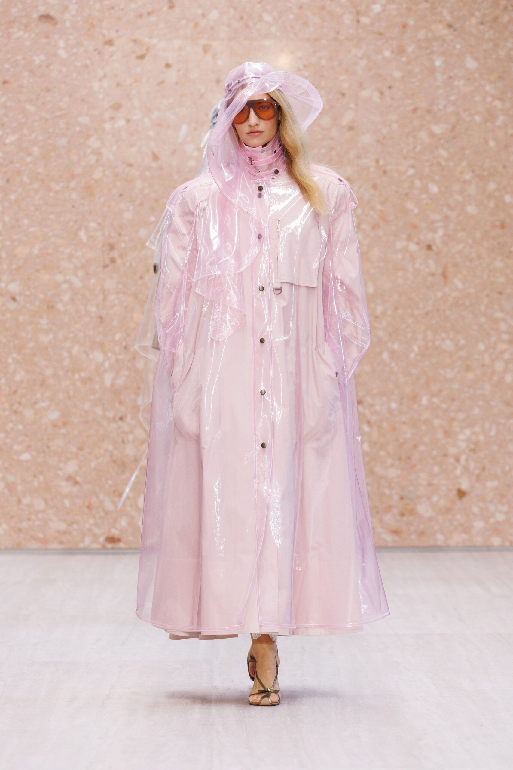 sheer pink vinyl raincoat