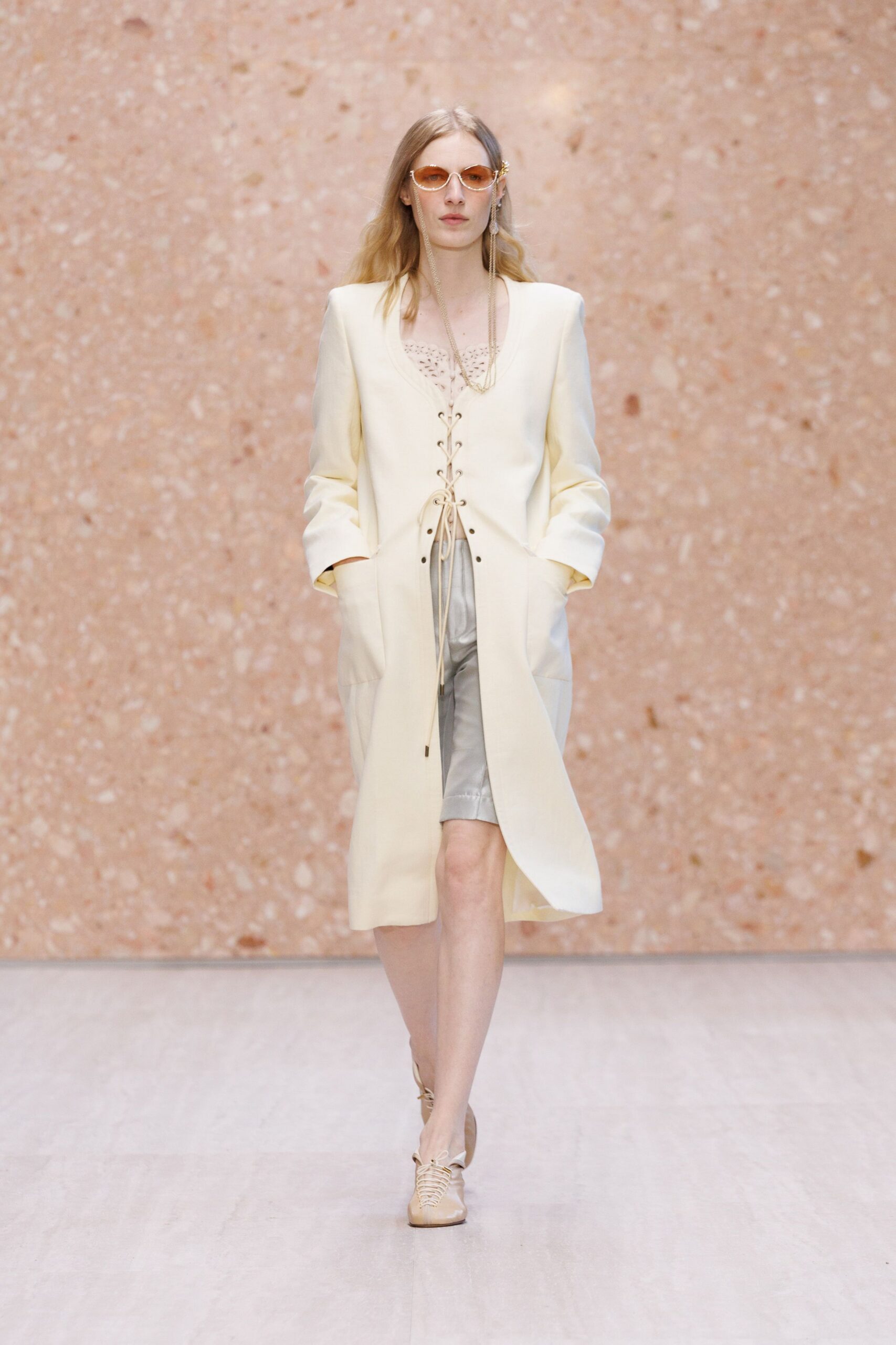 ivory lace-up front coat