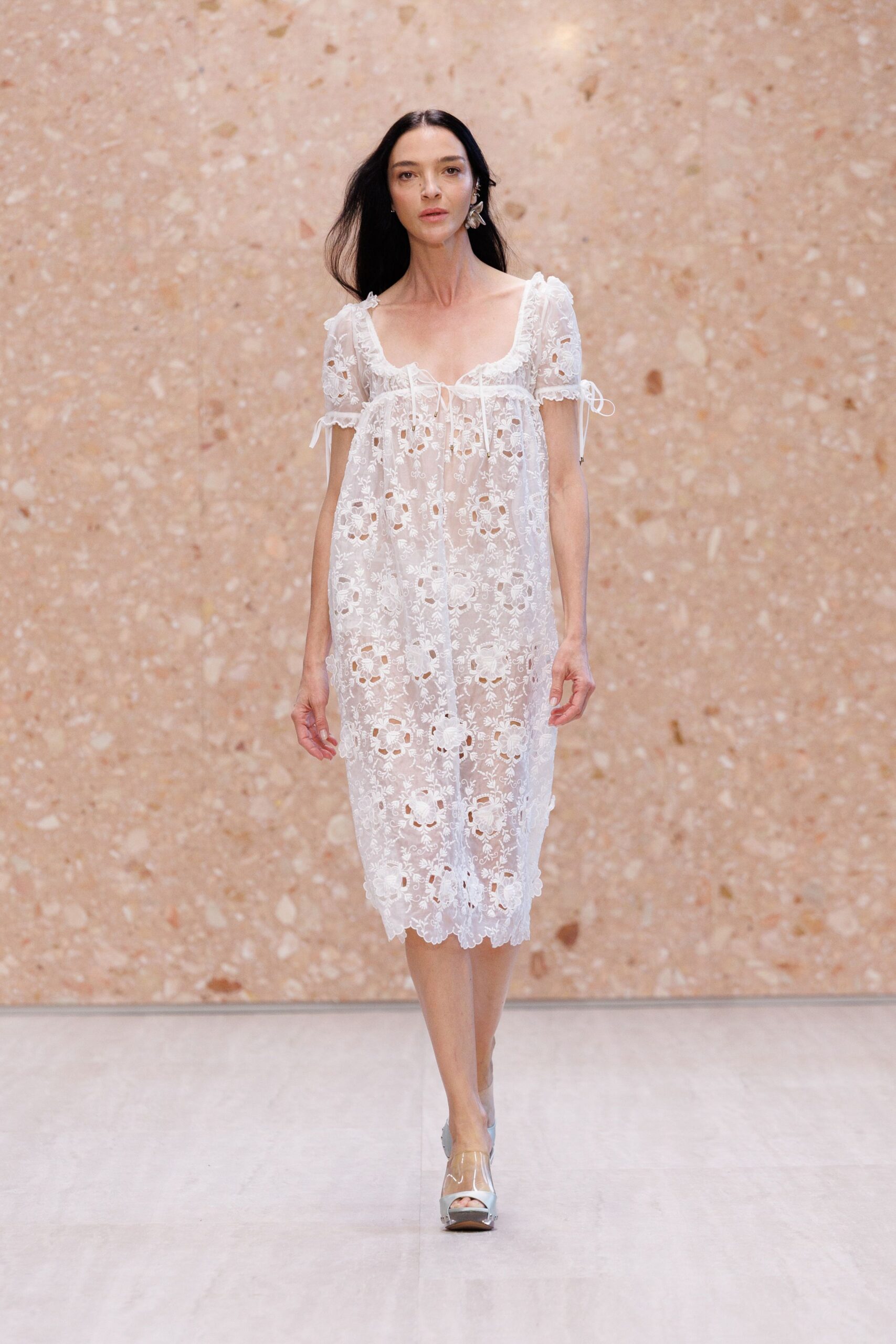 sheer embroidered babydoll lace midi dress