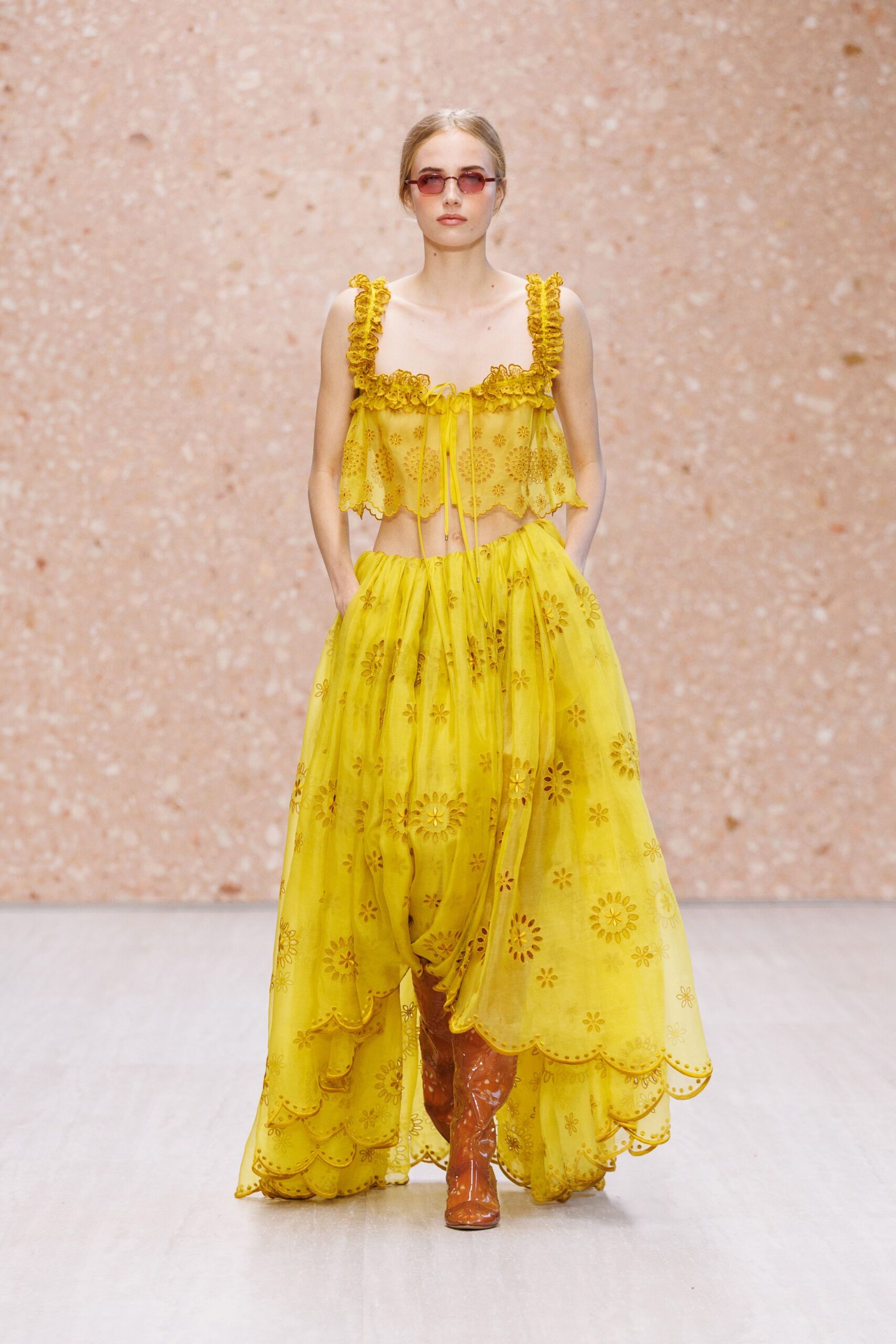 yellow broderie anglaise maxi skirt